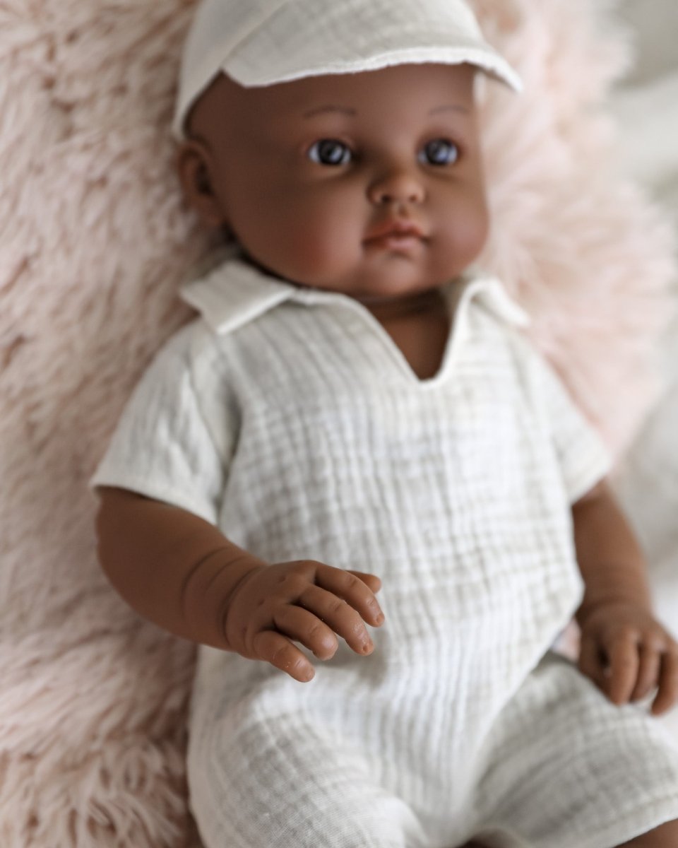Minikane Doll | 18" Bambini Boy Doll Augustin In White Outfit