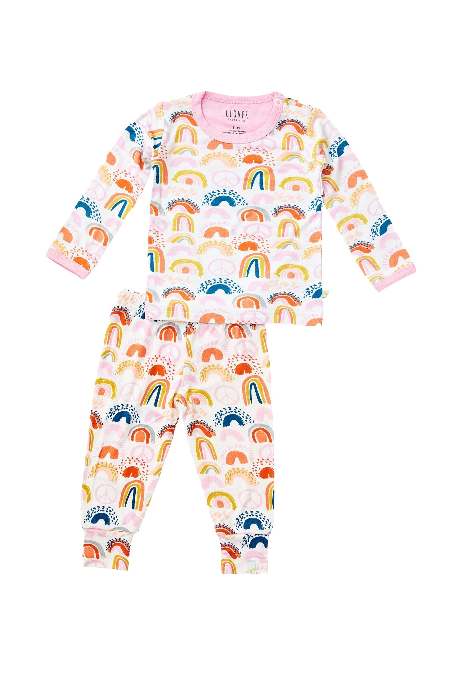 Long Sleeve Pajama Set - Rainbows Pink