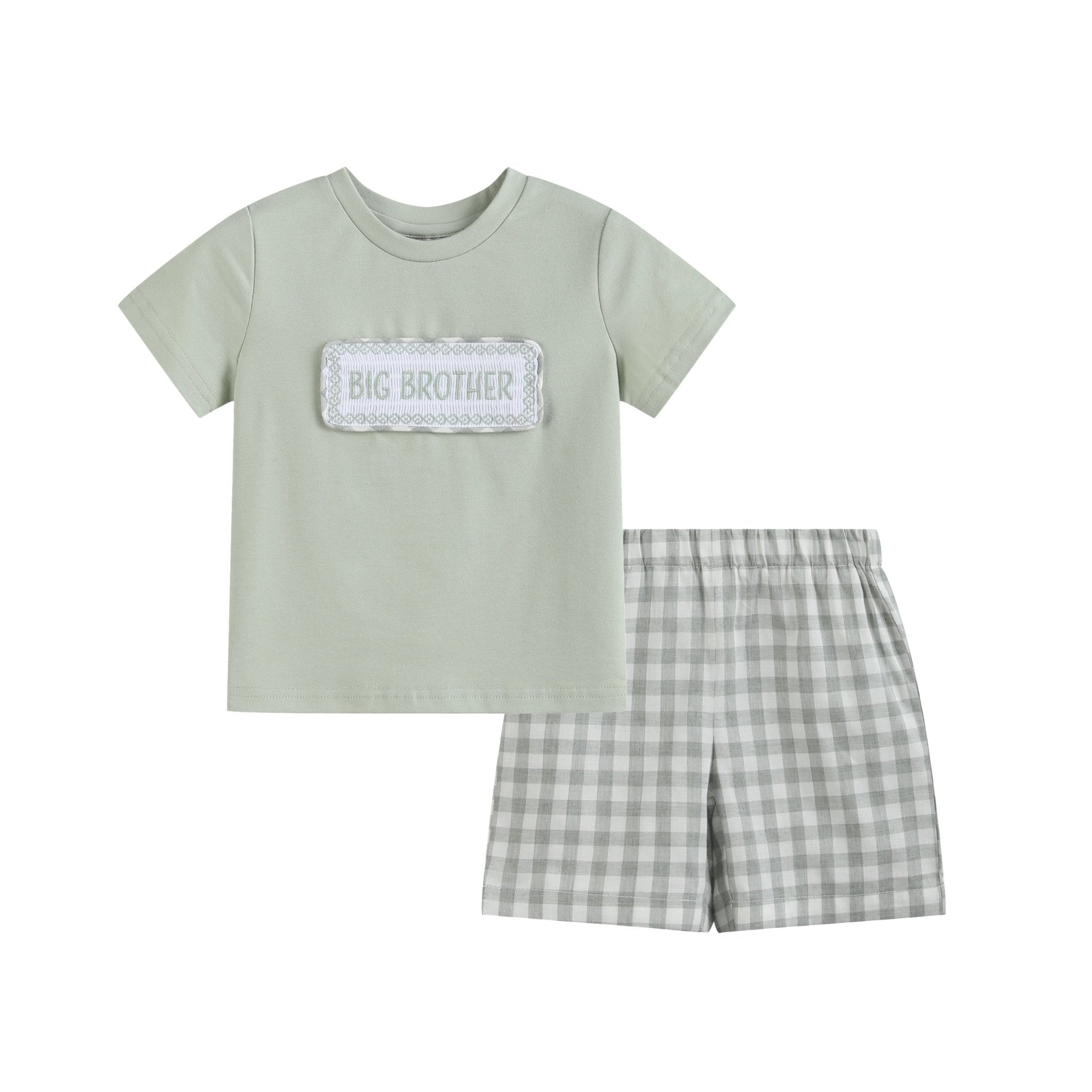 Misty Blue Big Brother Smocked Shirt And Shorts Set