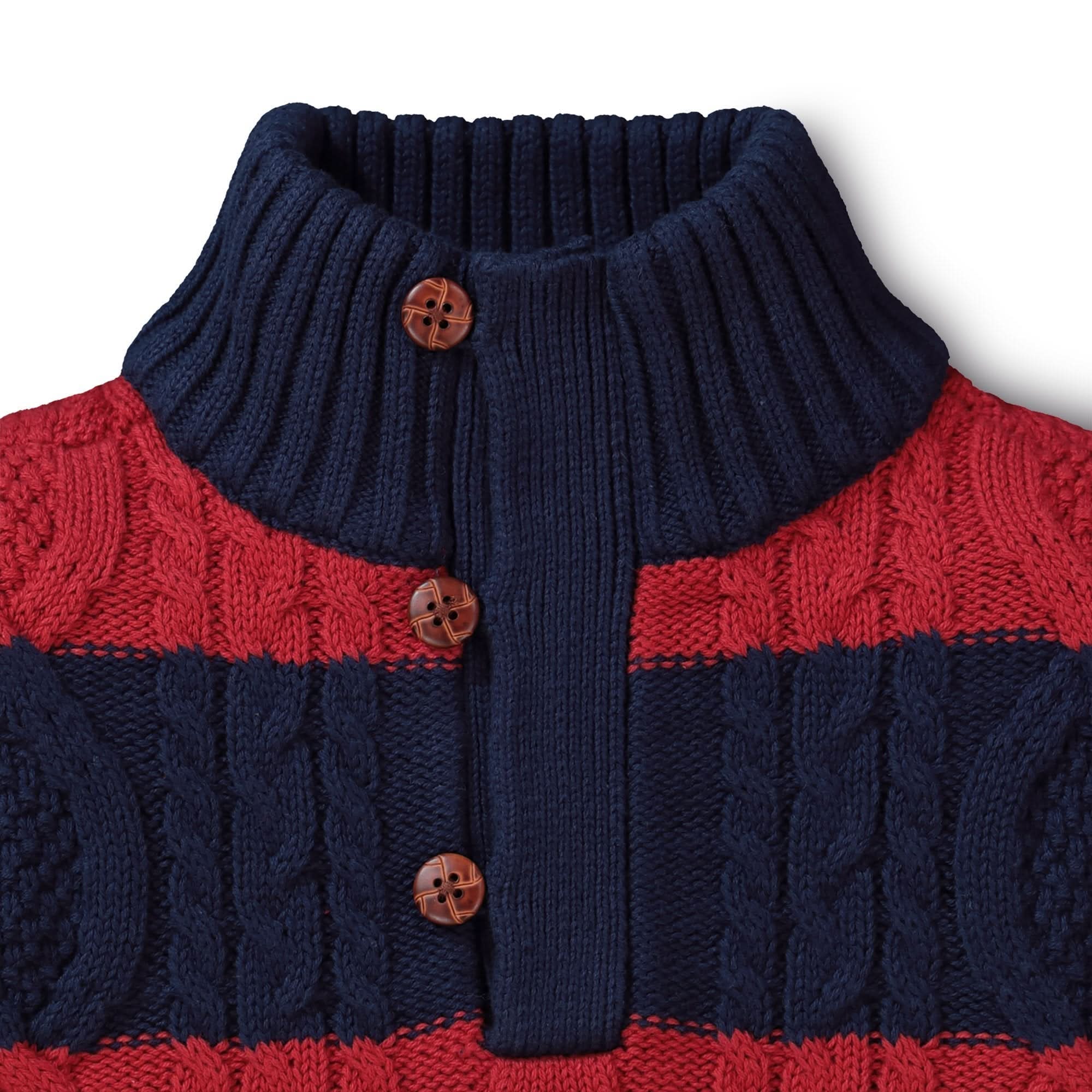 Mock Neck Cable Sweater With Buttons - Baby