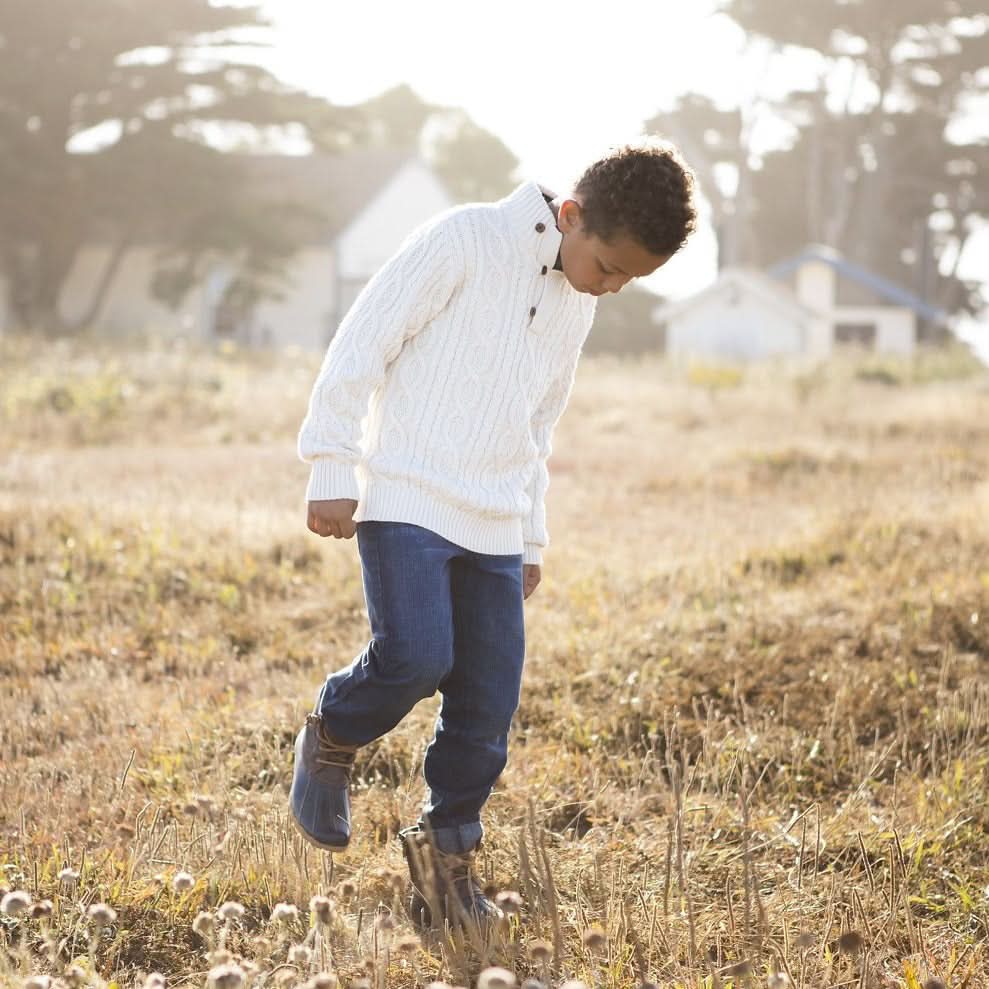 Mock Neck Organic Cable Sweater With Buttons - Baby