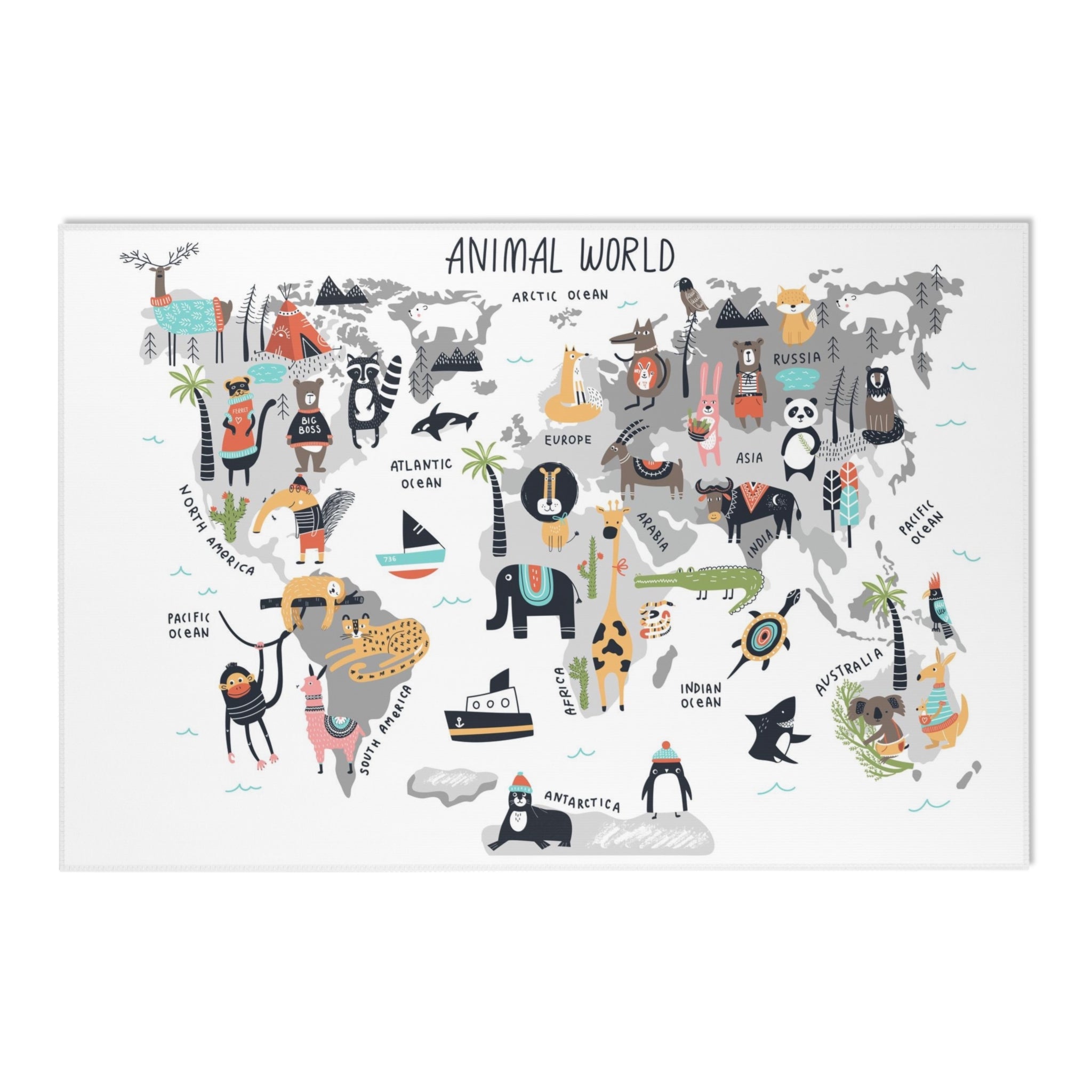 Baby Animals Abc Rug / World Map Area Rug