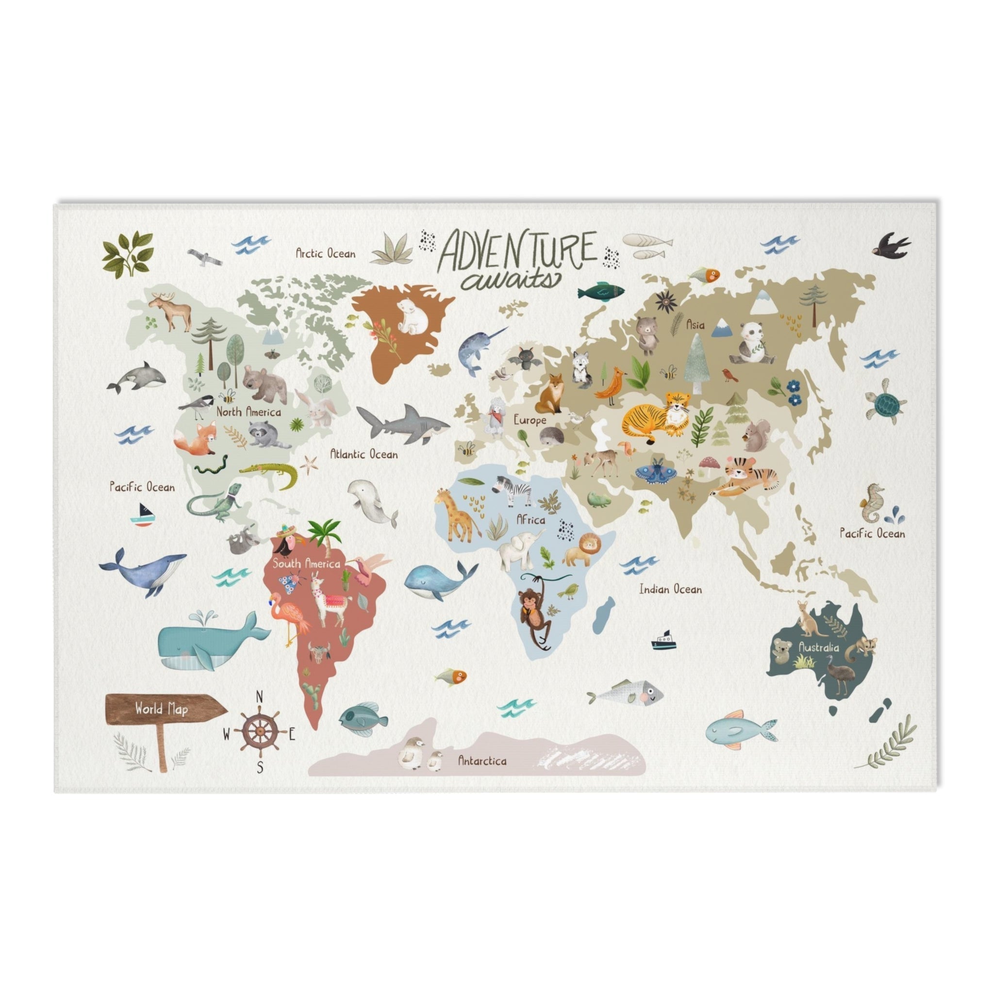 Baby Animals Abc Rug / World Map Area Rug