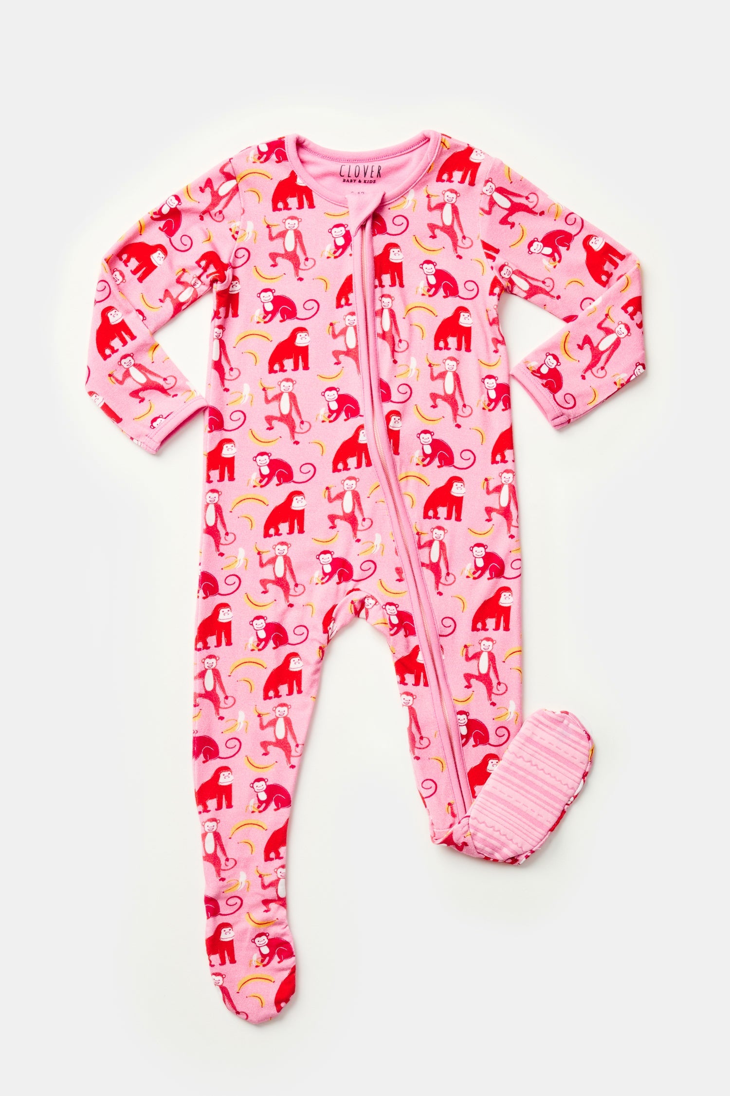 Soft & Stretchy Zipper Footie - Monkeying Around Pink
