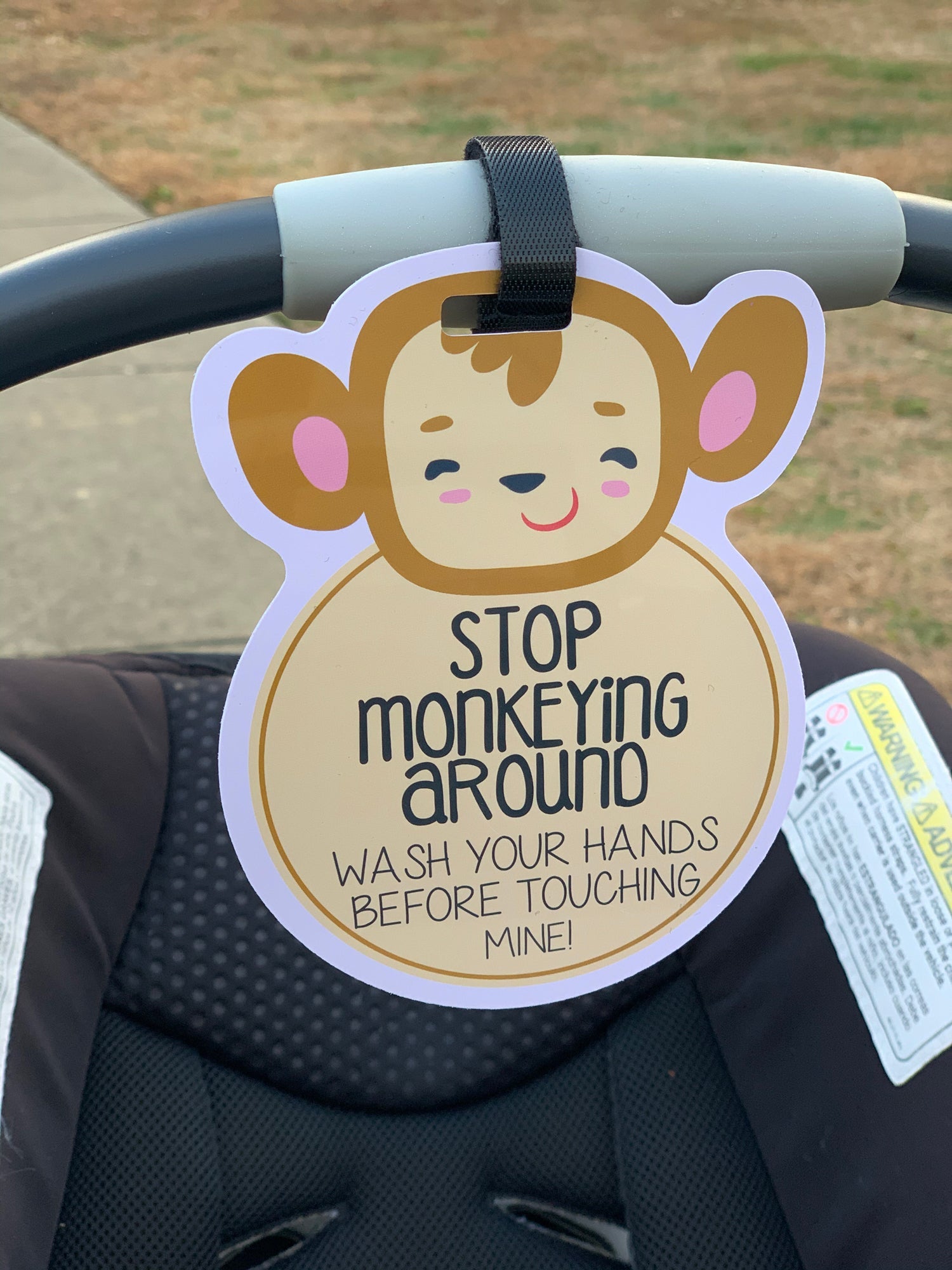Monkey Wash Your Hands No Touching Newborn Baby Car Seat Sign Tag