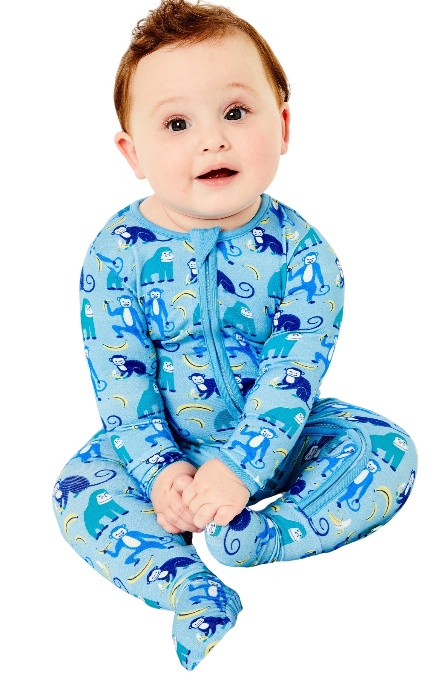Soft & Stretchy Zipper Footie - Monkeying Around Blue