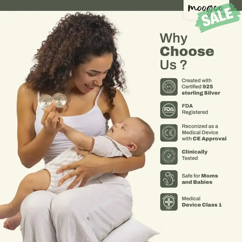 Moogco Silver Nursing Cups 925k Silver - Protect Against Sore Breasts And Nipple Irritation
