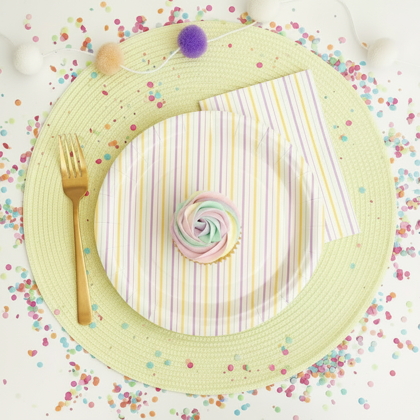 Multicolor Fine Stripes Plates (set Of 8)