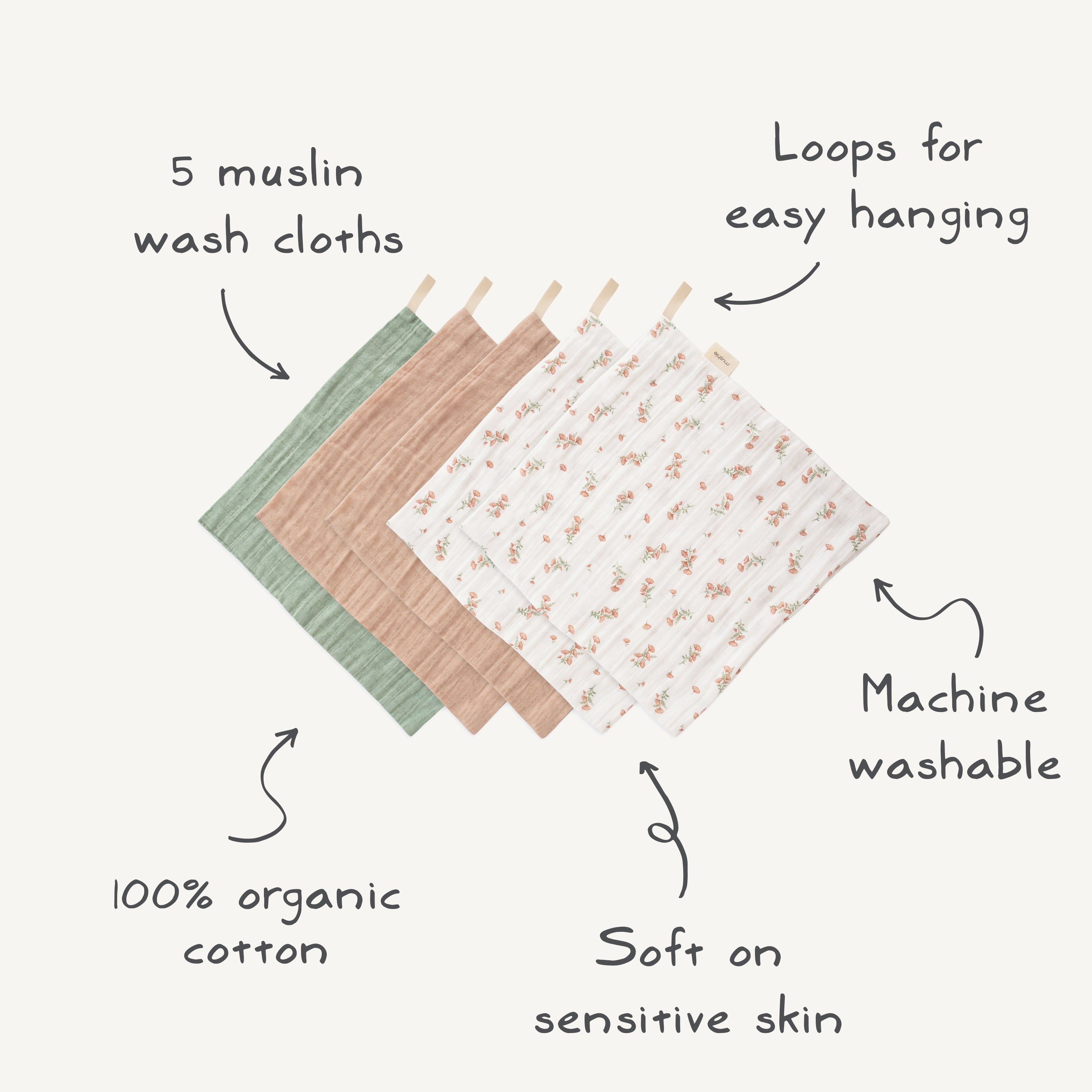 Muslin Cotton Washcloth 5-pack