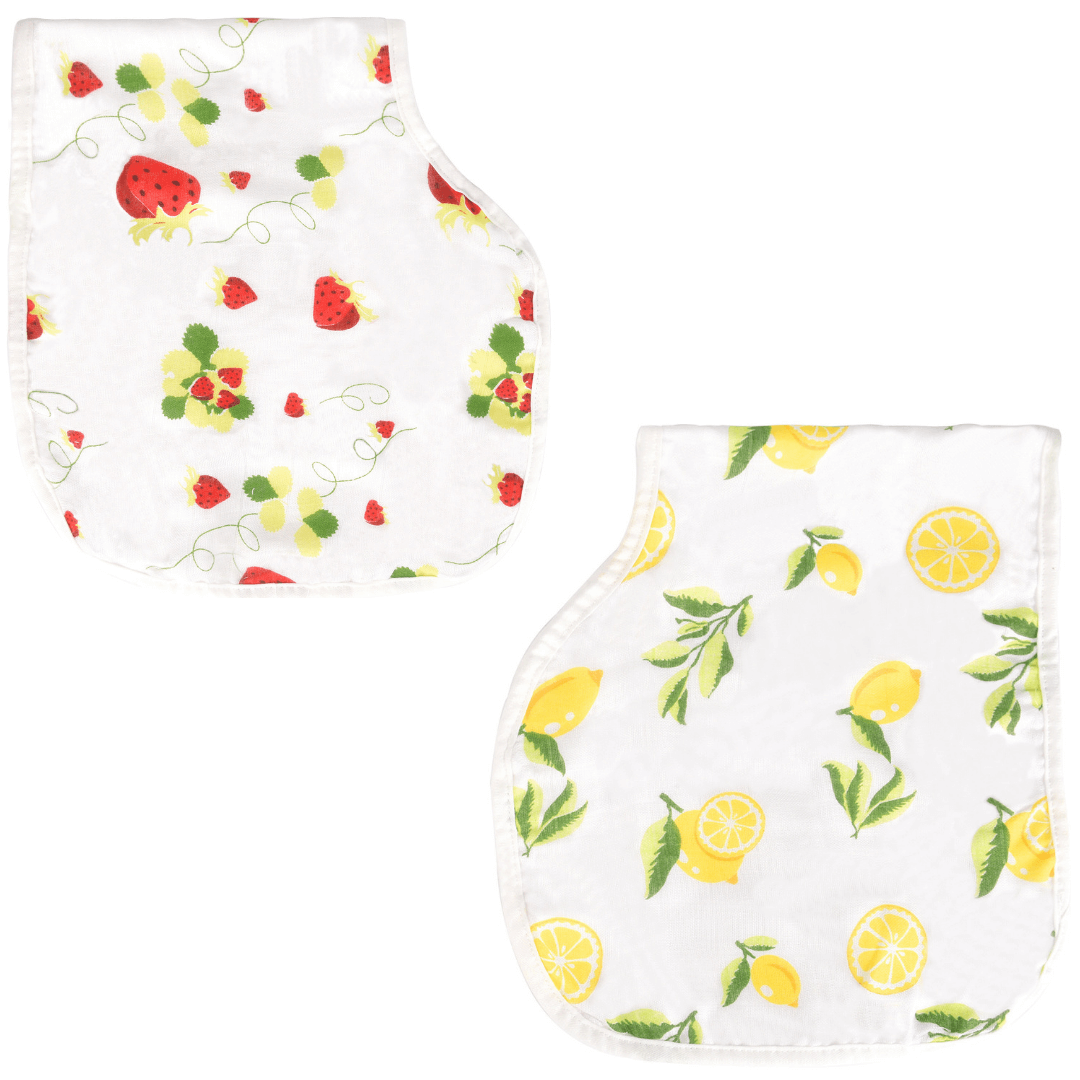 Bamboo Cotton Muslin 3-in-1 Burp Cloths Bibs Pacifier Ties, Set Of 2