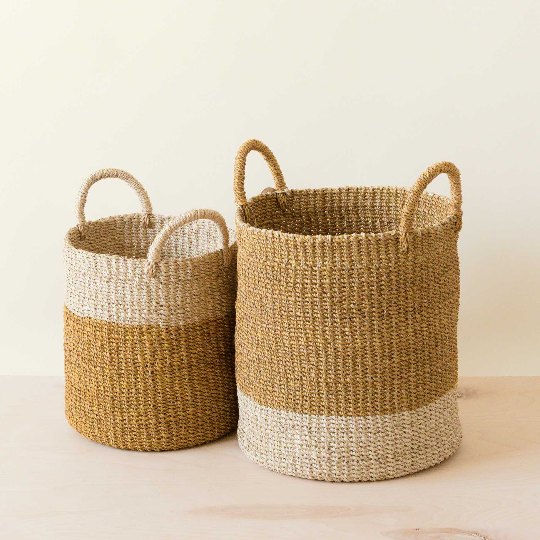 Mustard Baskets With Handle, Set Of 2 - Cylinder Baskets | Likhâ