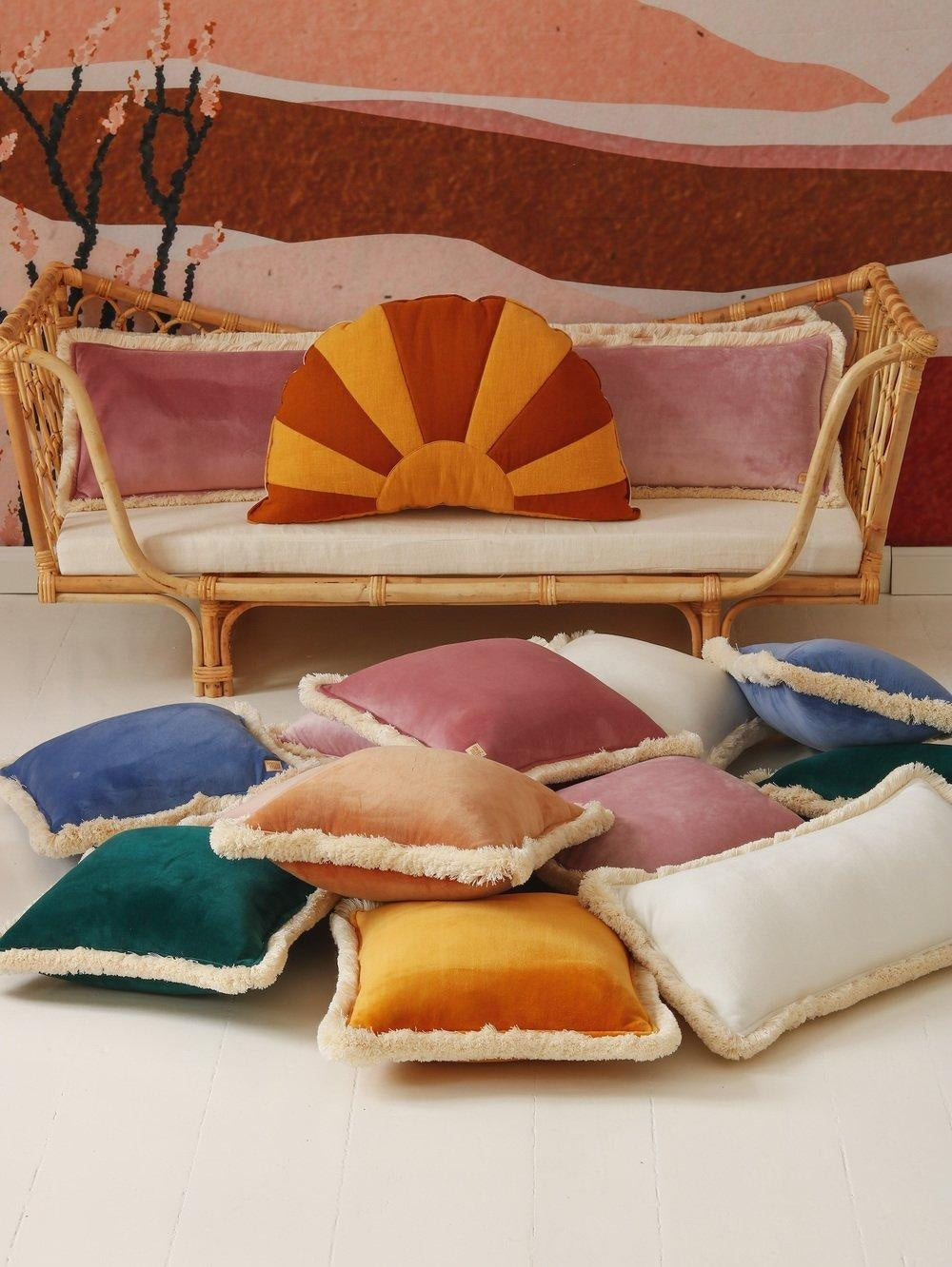 Soft Velvet Mustard - Pillow With Fringe