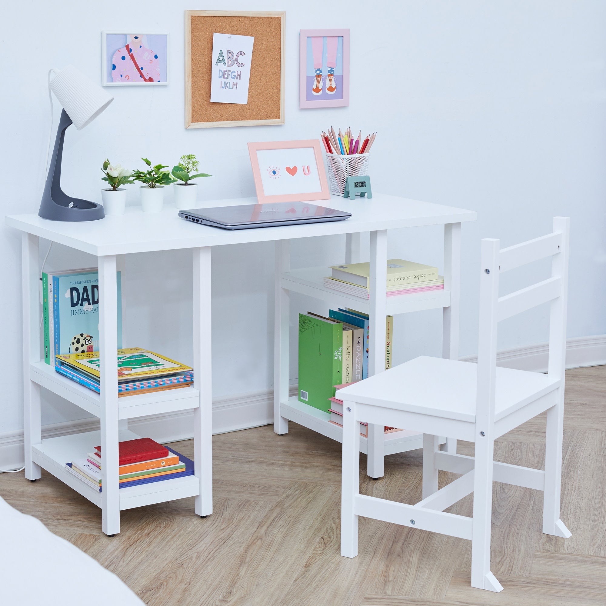 Fantasy Fields Wooden Play Desk With Shelves And Chair, White