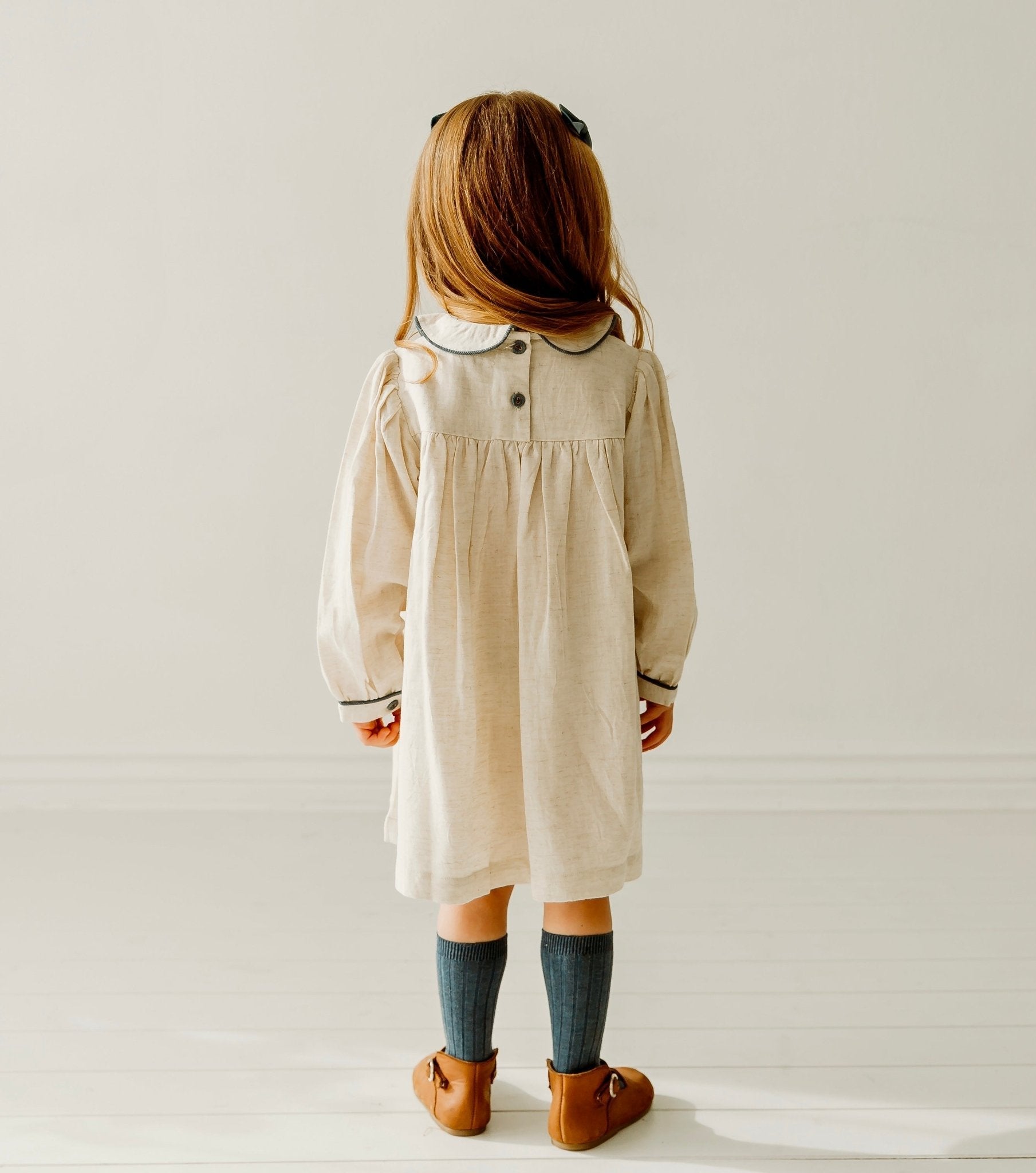 Natural Linen Blend Hand Smocked Girl's Dress