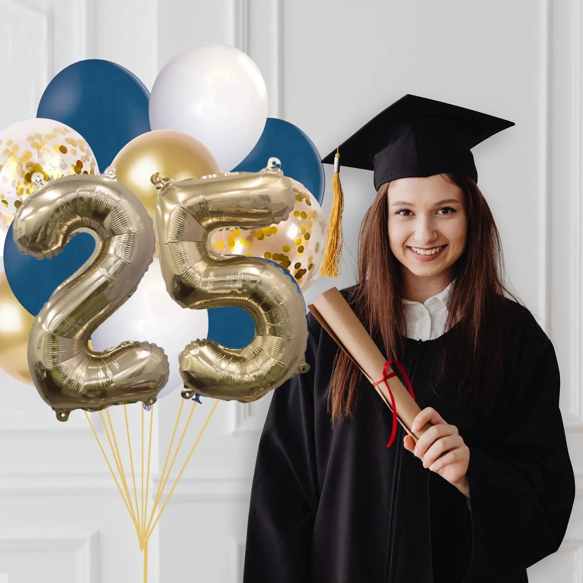 Navy And Gold Graduation 2025 Balloon Bouquet