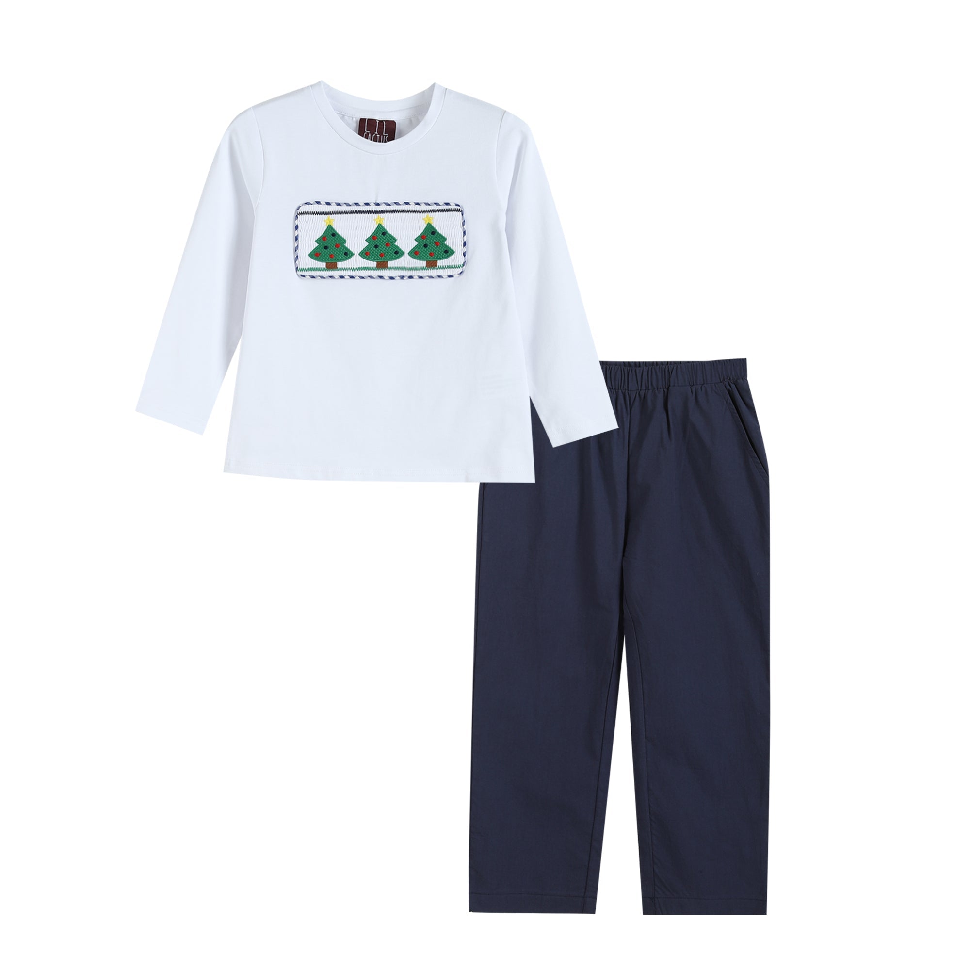 Navy And White Christmas Tree 2 Pc Shirt And Pants Set