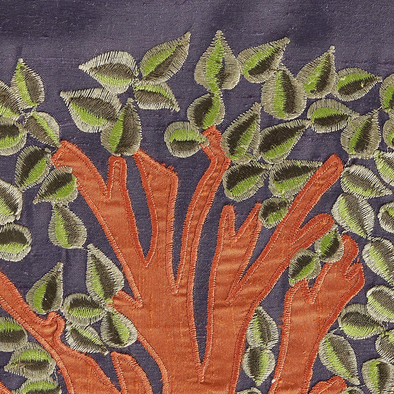 Handmade Navy Silk Table Runner Tree Of Life Embroidery And Hand Beading - 18x72"