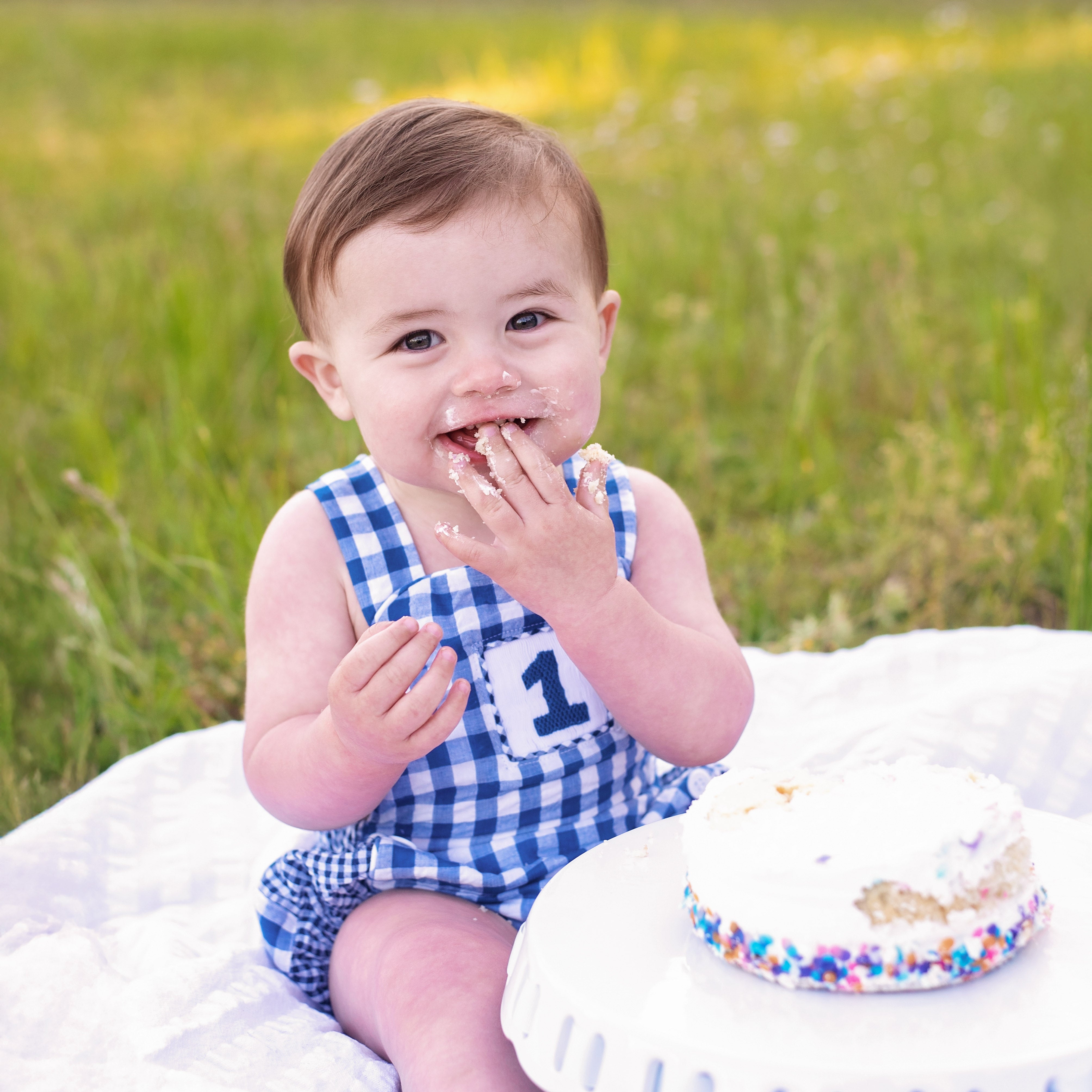 Navy Blue Smocked First Birthday Sunsuit