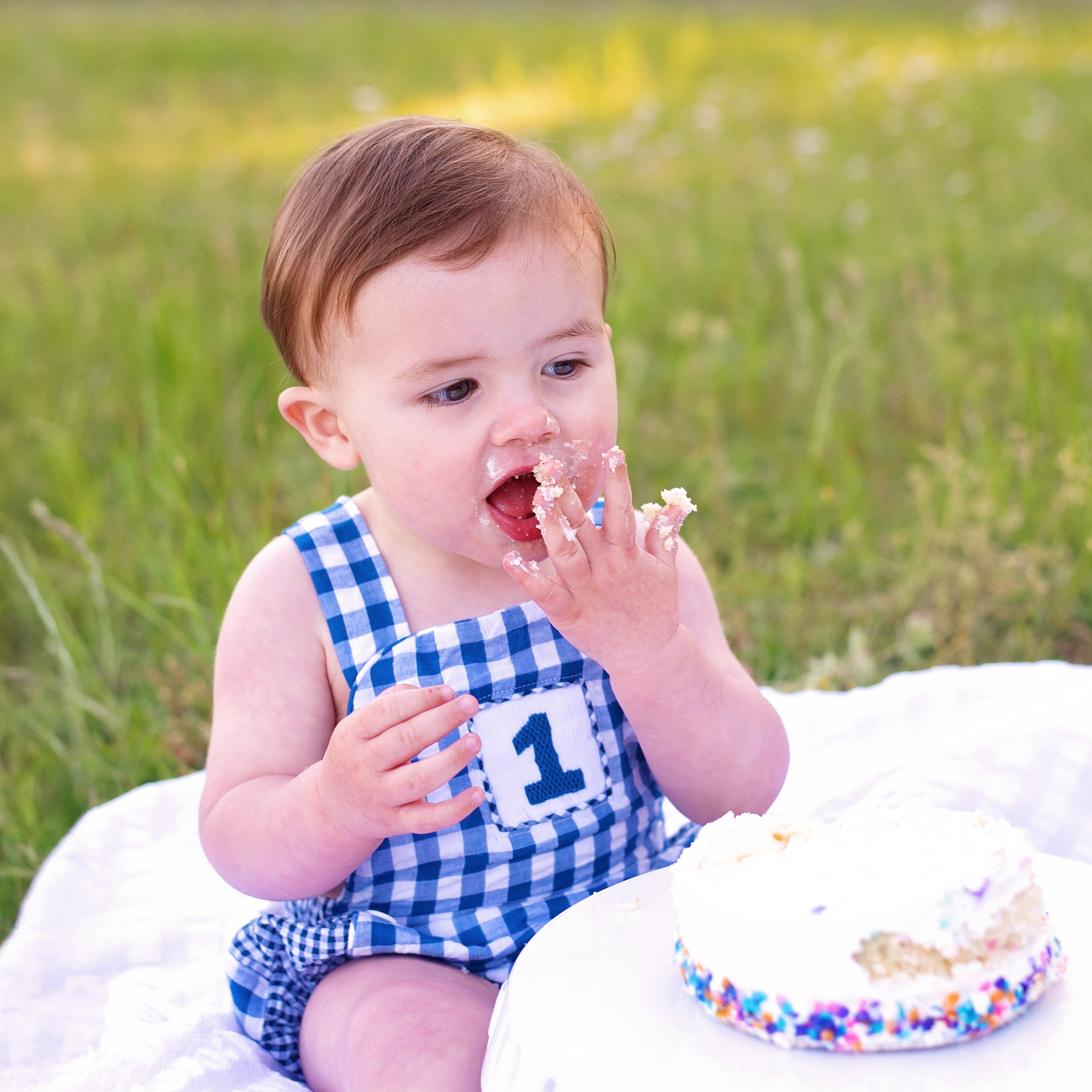 Navy Blue Smocked First Birthday Sunsuit