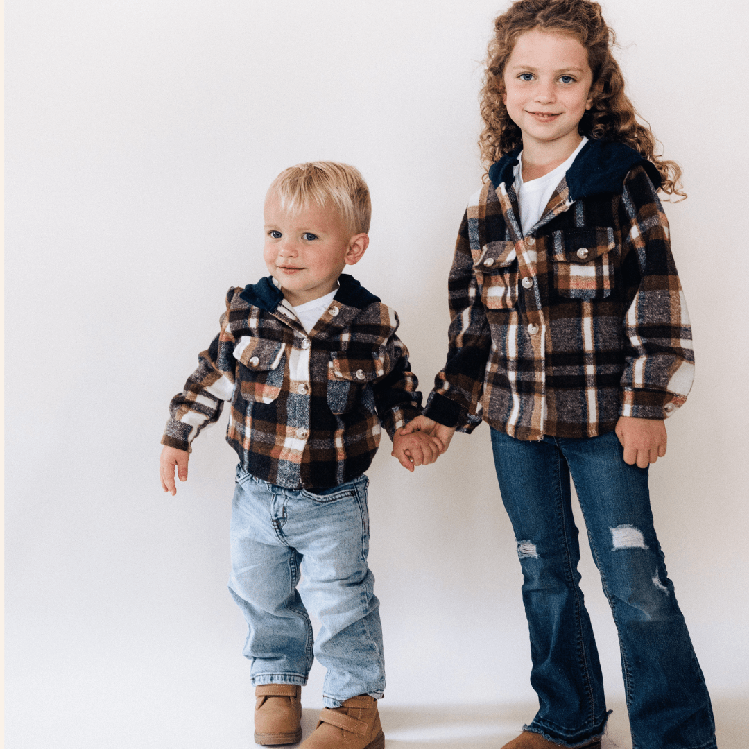 Navy Copper Plaid Flannel - Child