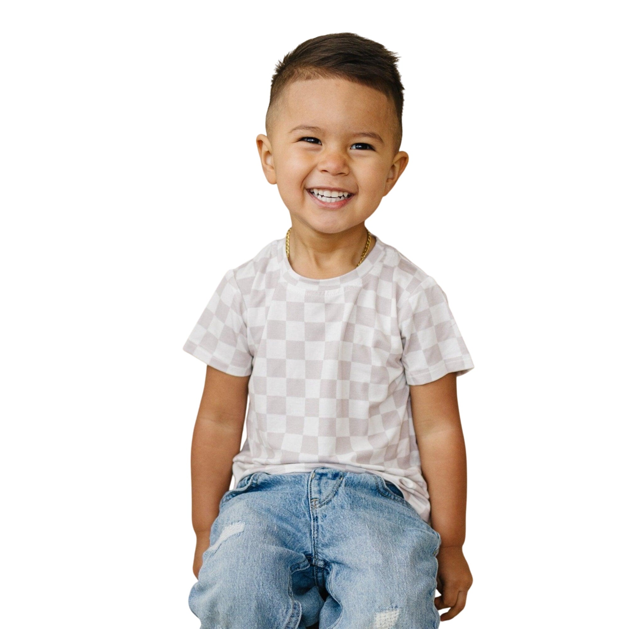 Neutral Checkered Bamboo Tee