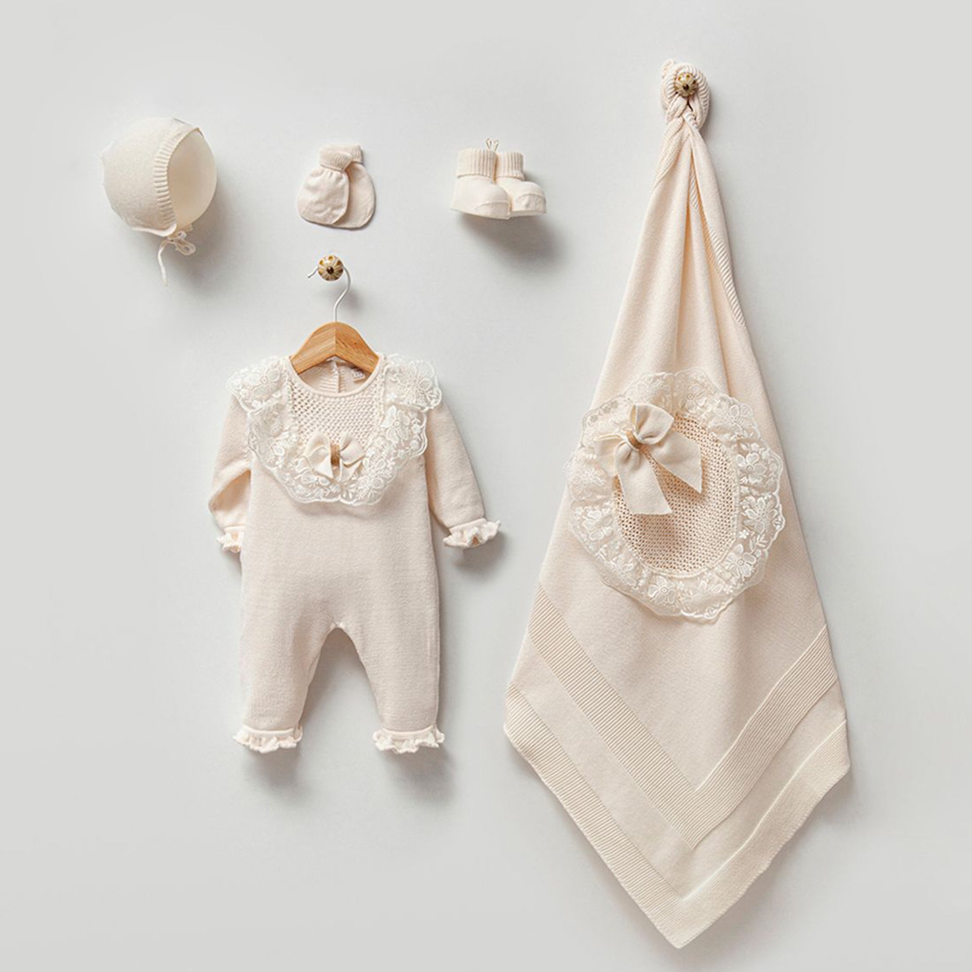 Nora Cream Newborn Knitwear Coming Home Set (5 Pcs)