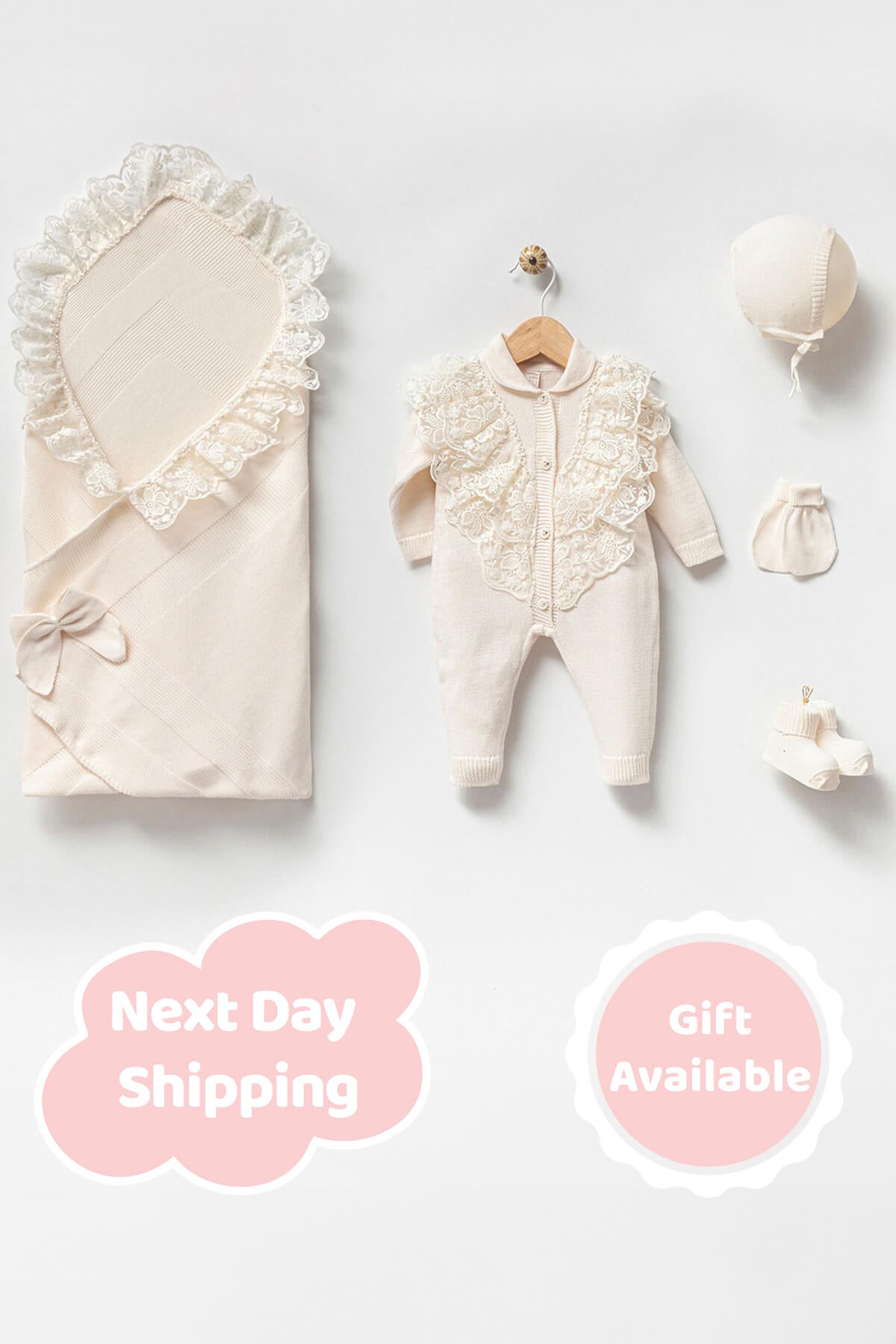 Eva Cream Newborn Knitwear Coming Home Set (5 Pcs)