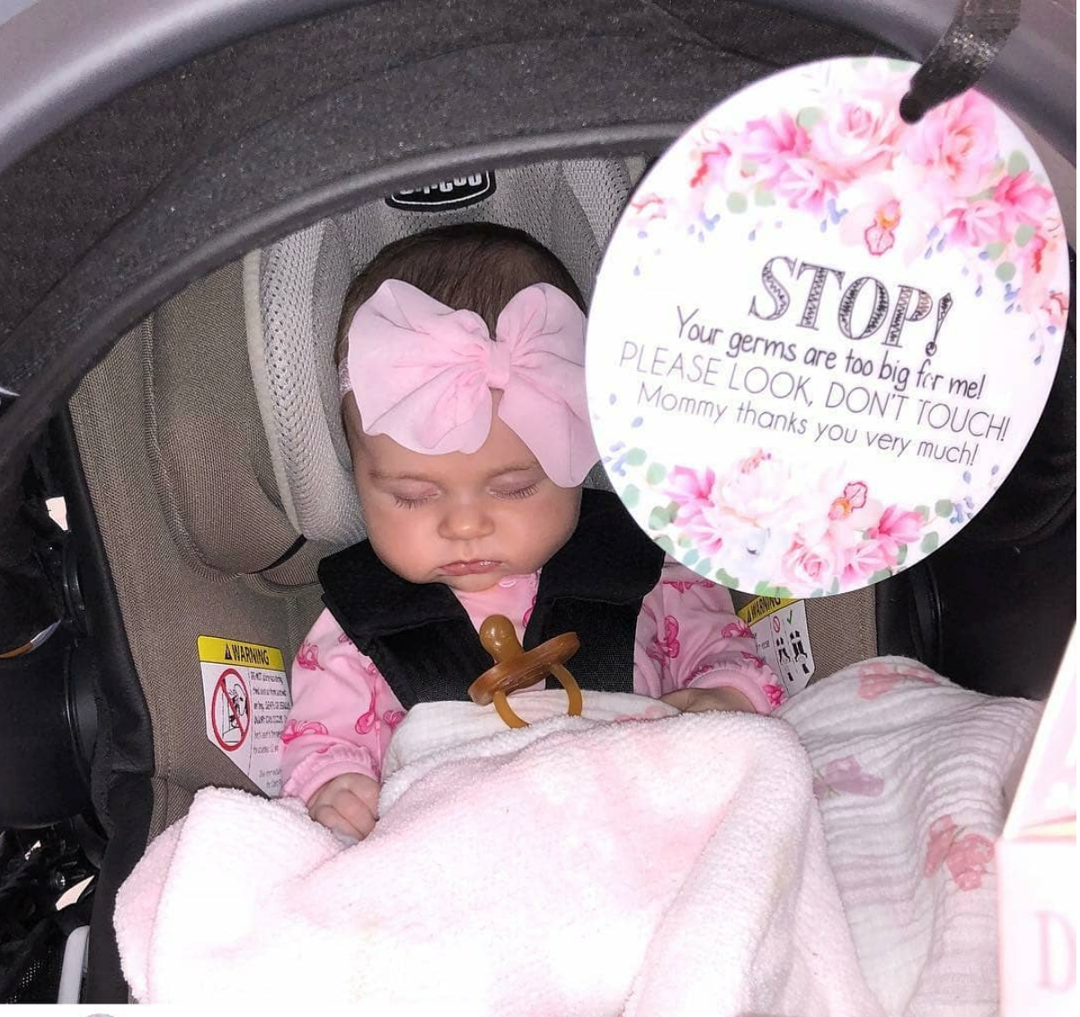 Flower No Touching Baby Car Seat Sign Tag