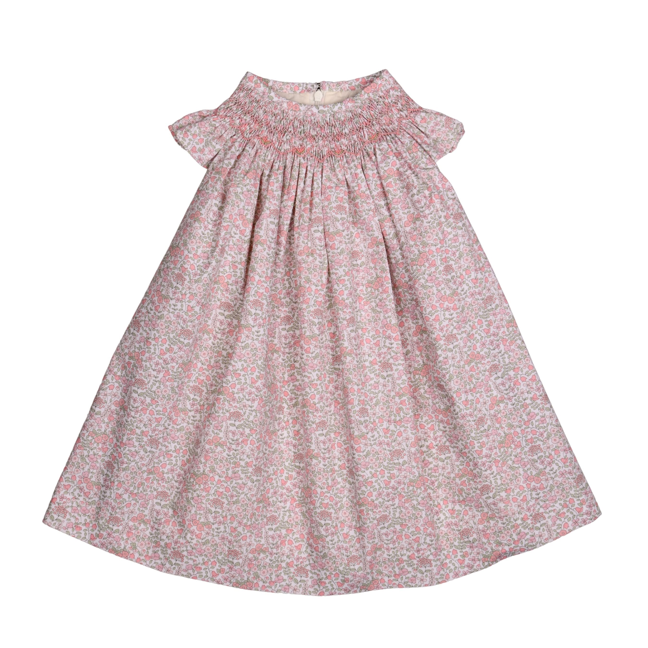 Nicole | Baby Girls Pink Floral Hand Smocked Dress