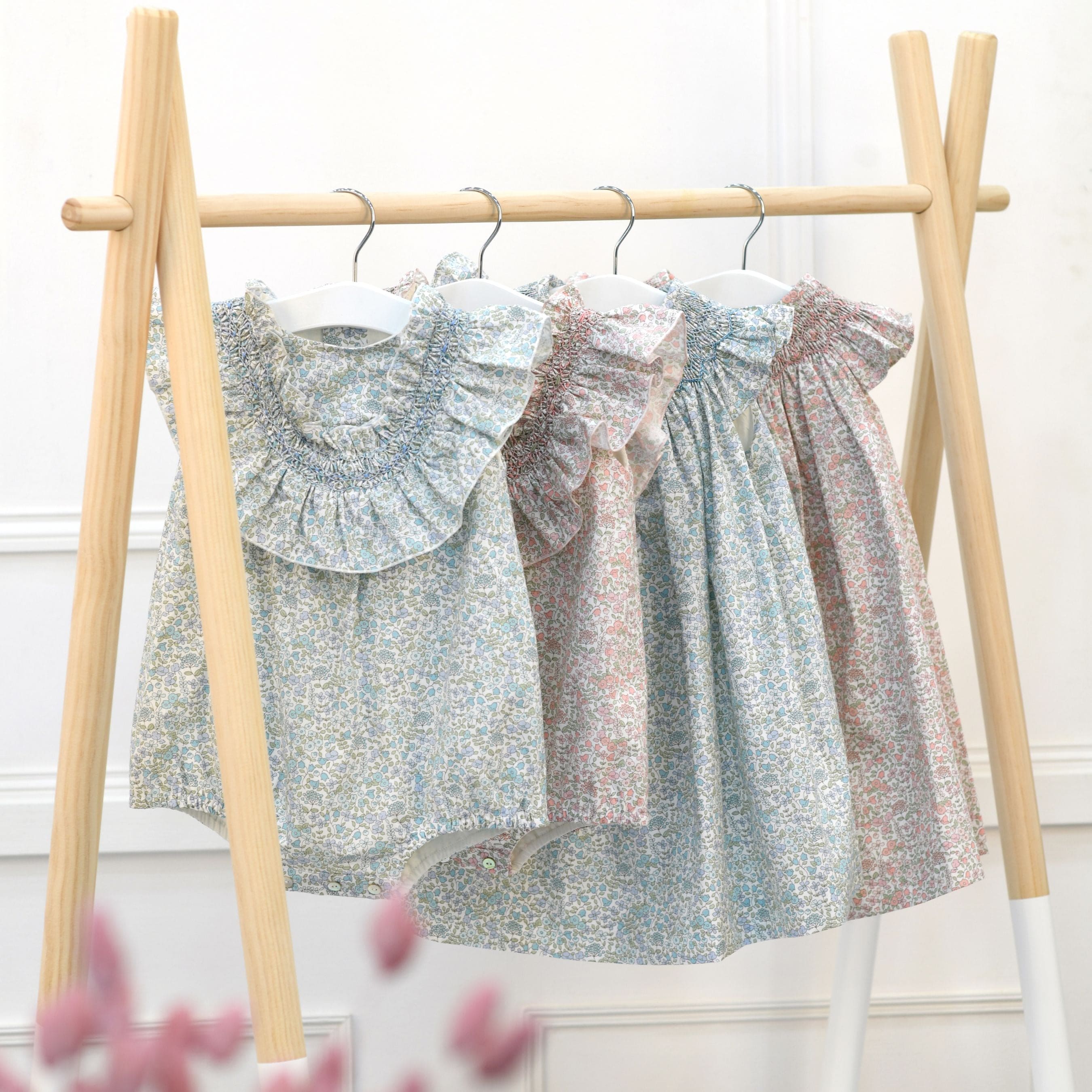 Nicole | Baby Girls Pink Floral Hand Smocked Dress