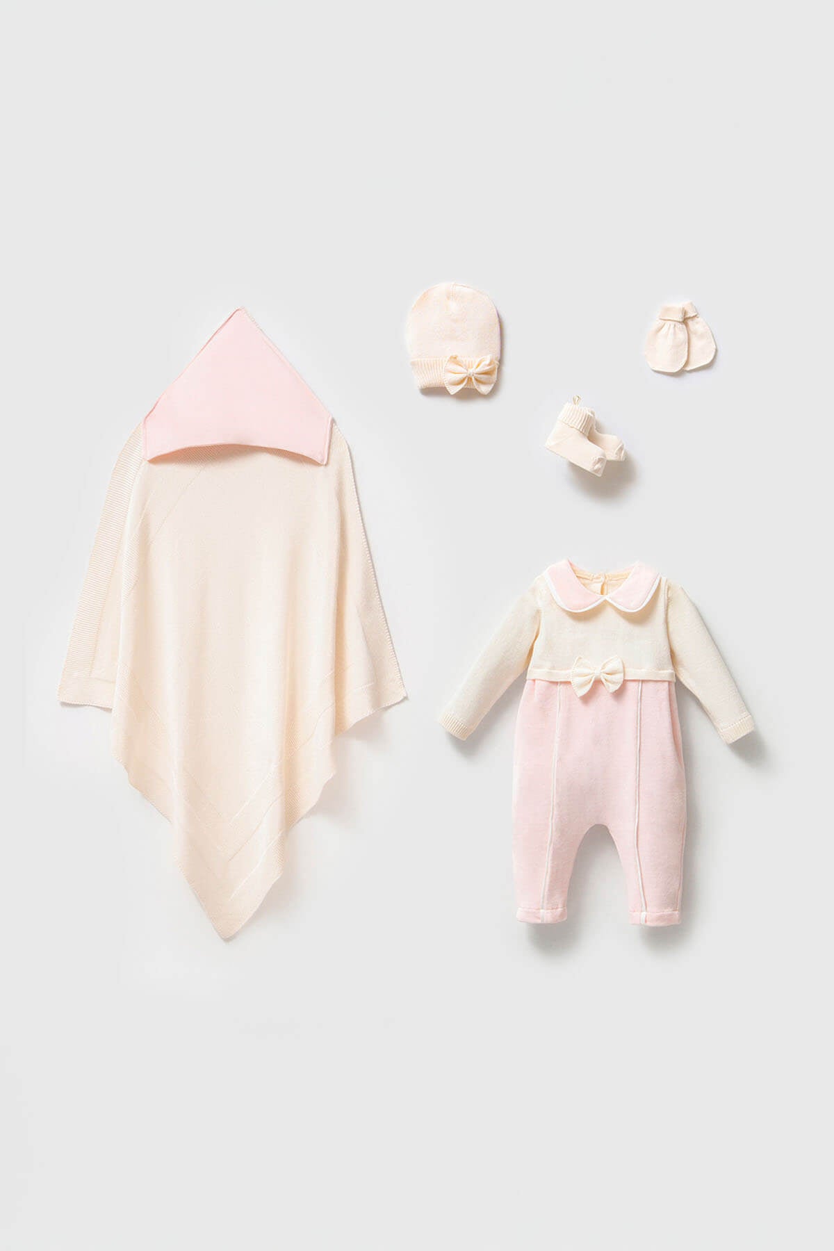 Newborn Pink Velvet And Knitwear Coming Home Set