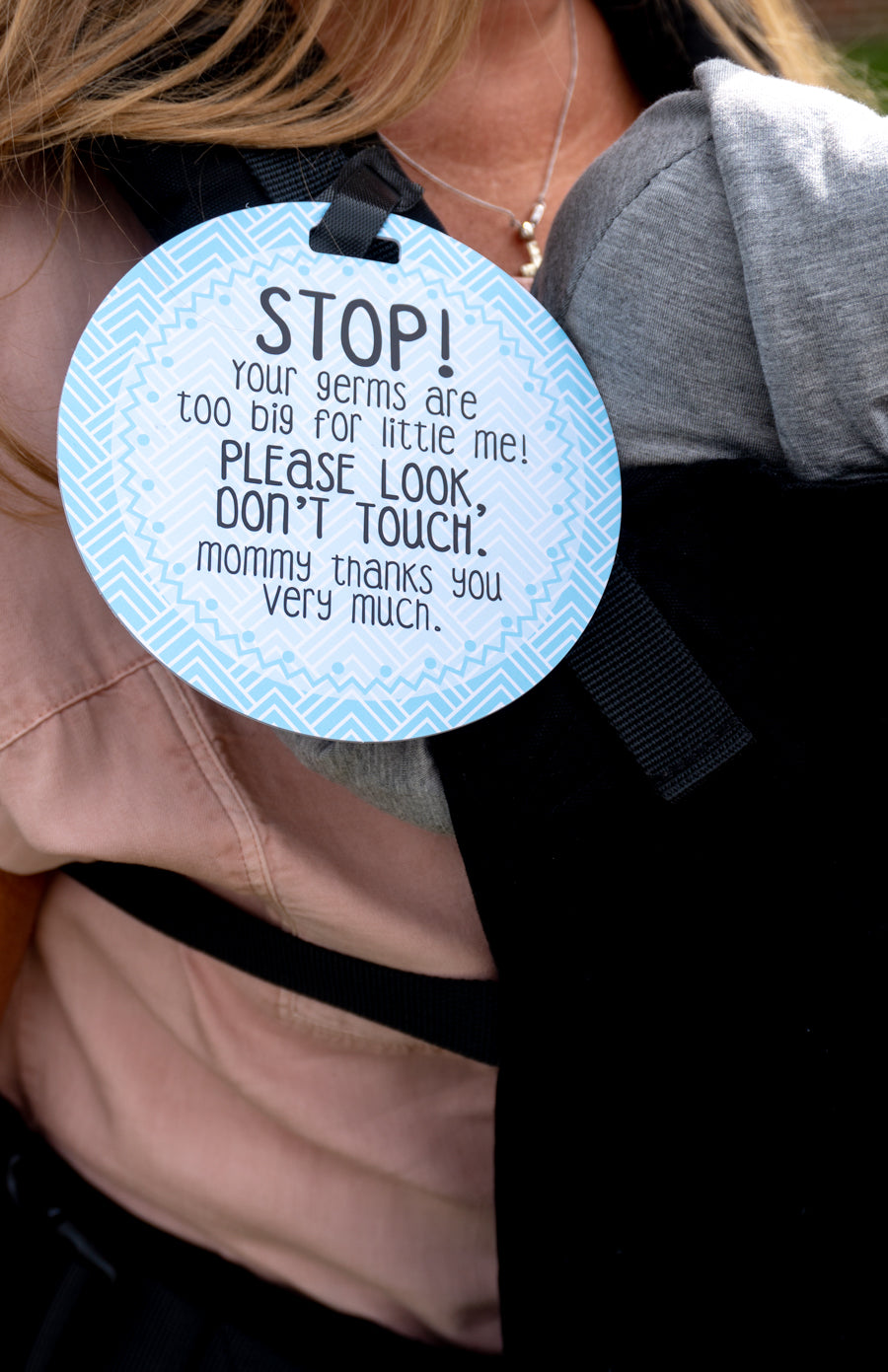 Blue Stop No Touching Newborn Baby Car Seat Tag