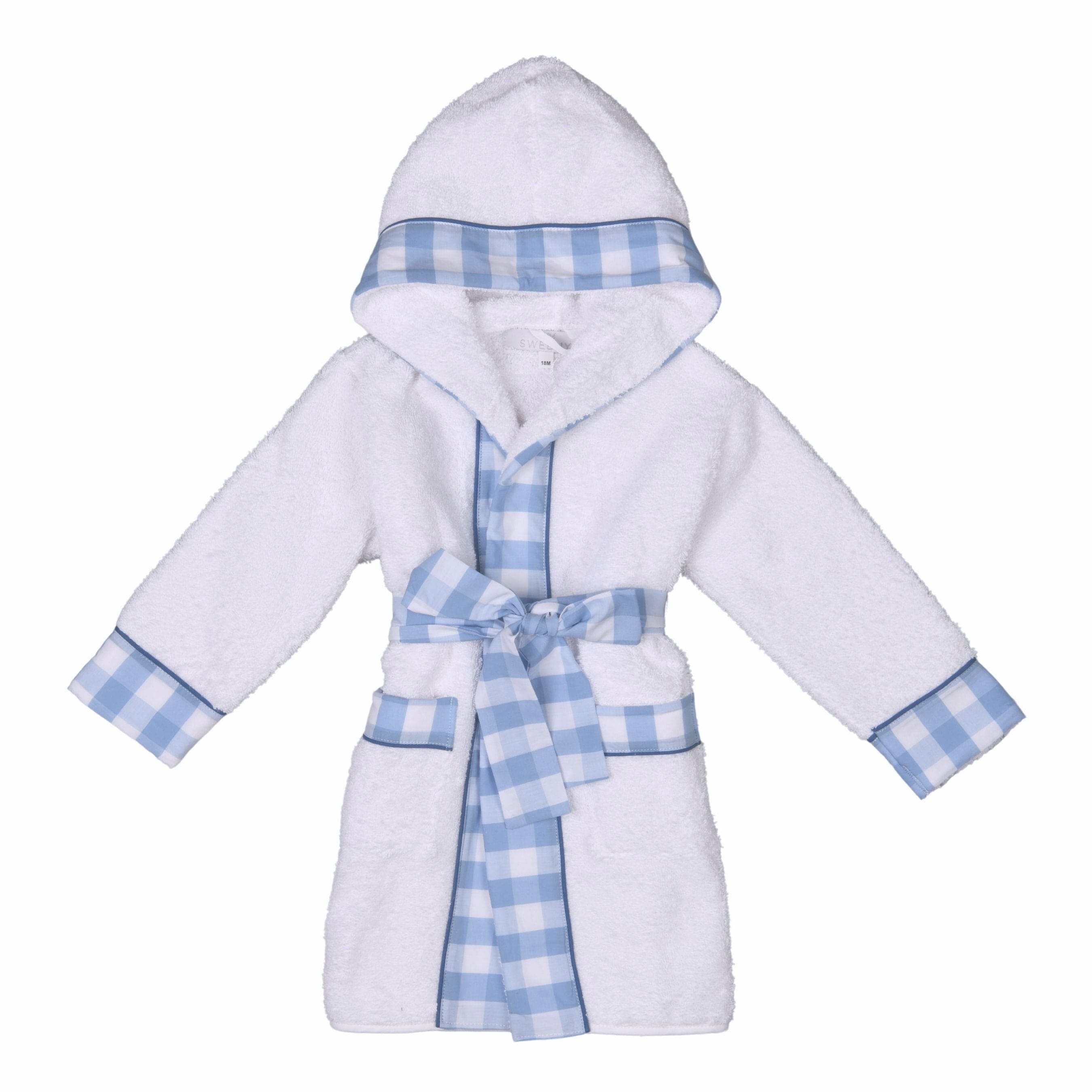 Noa | Boys White & Blue Gingham Cotton Bathrobe