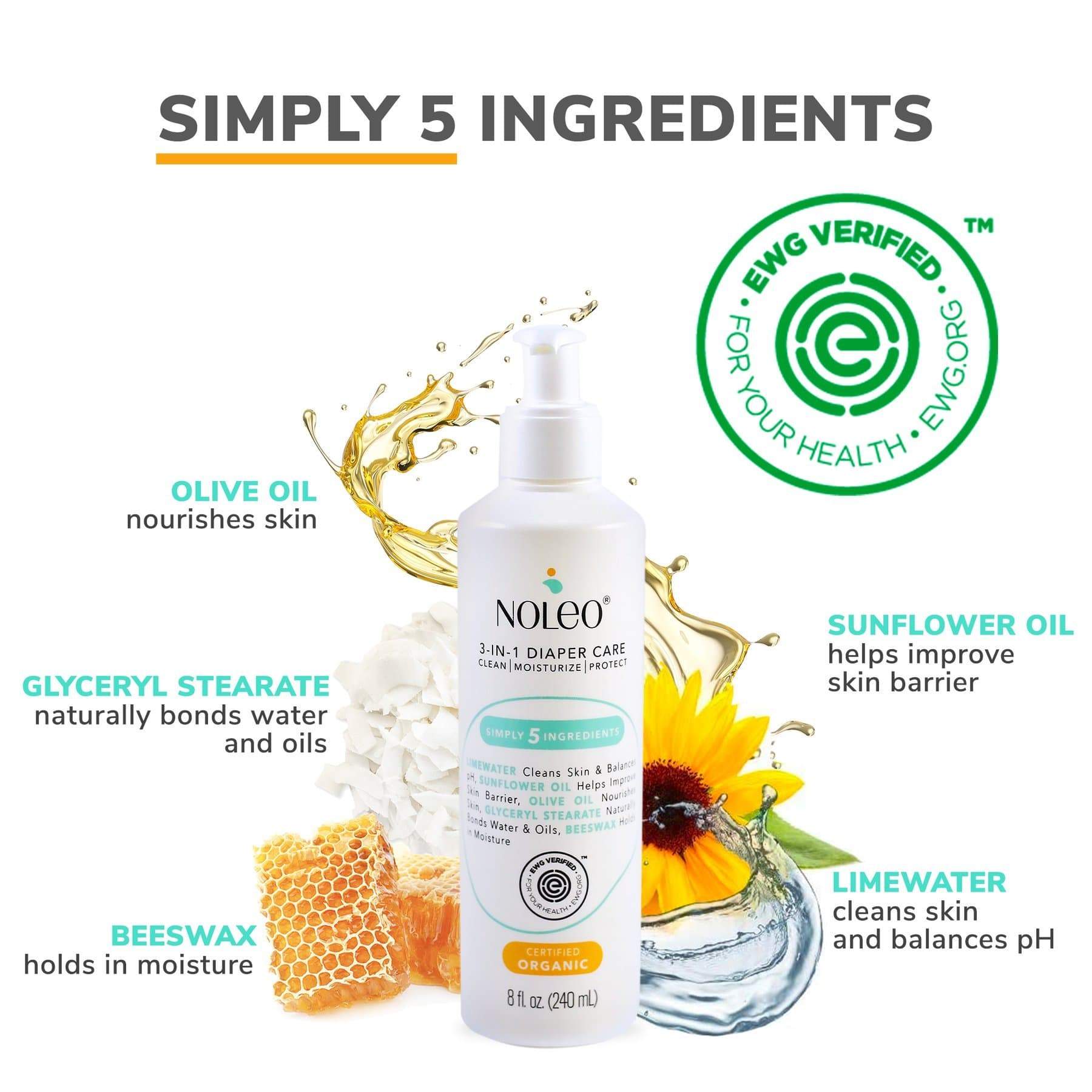 Noleo Duo: 3-in-1 Diaper Rash Cream & Large Cotton Pads