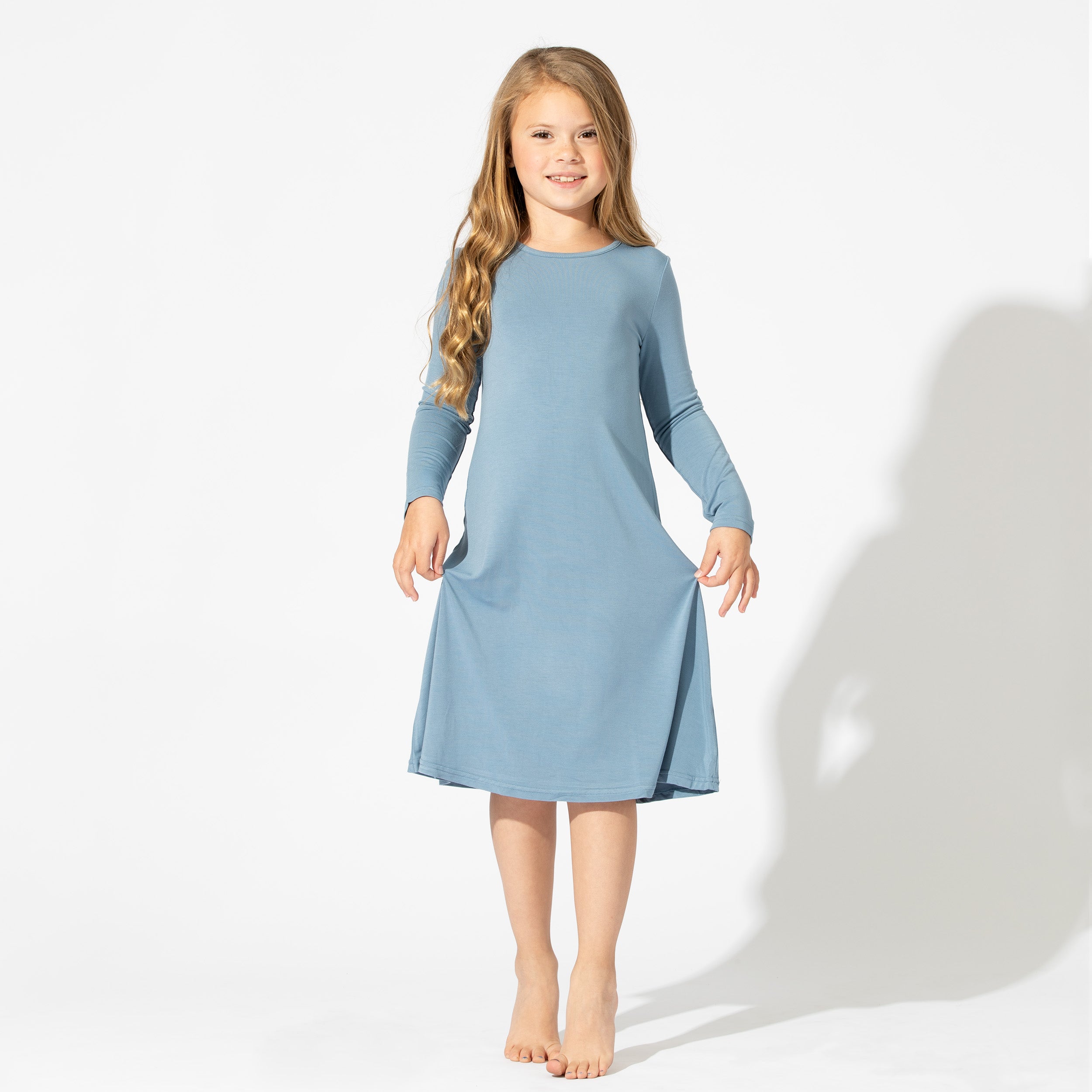 Oasis Teal Bamboo Girls' Long Sleeve Dress
