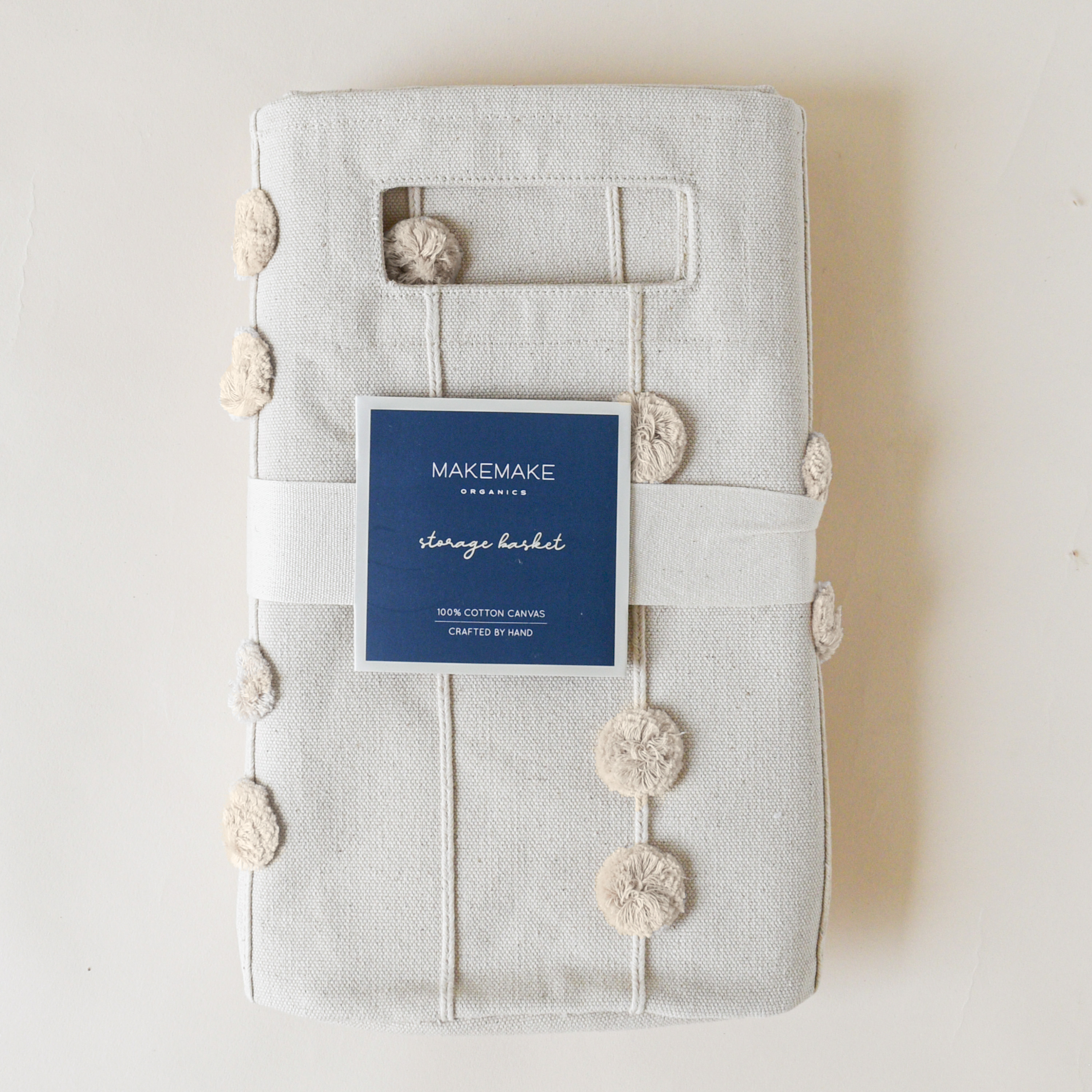 Handmade Canvas Storage Basket Pom Pom - Oat