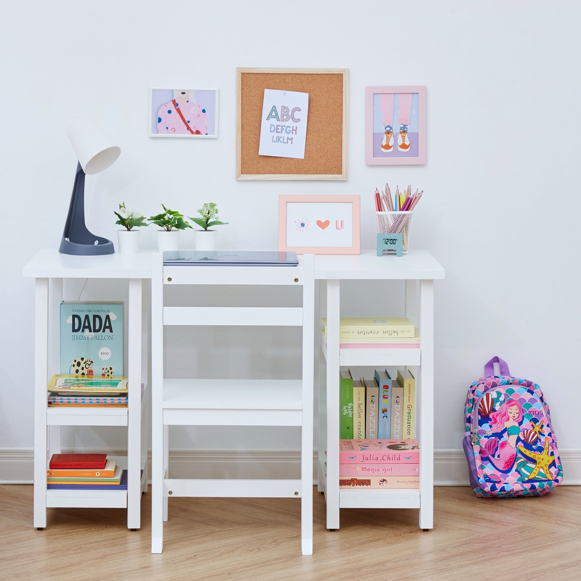 Fantasy Fields Wooden Play Desk With Shelves And Chair, White