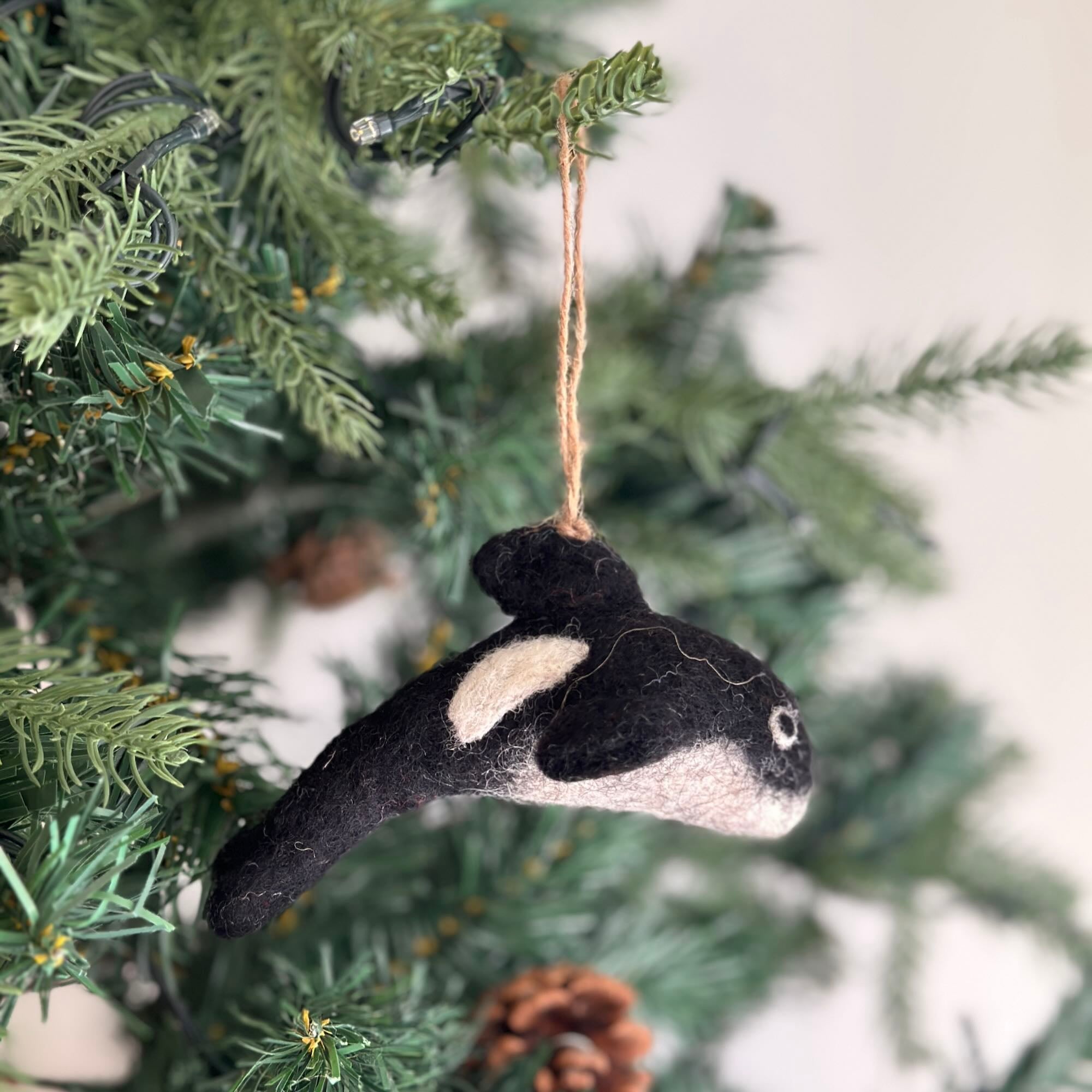 Felt Ornament - Orca With Christmas Hat
