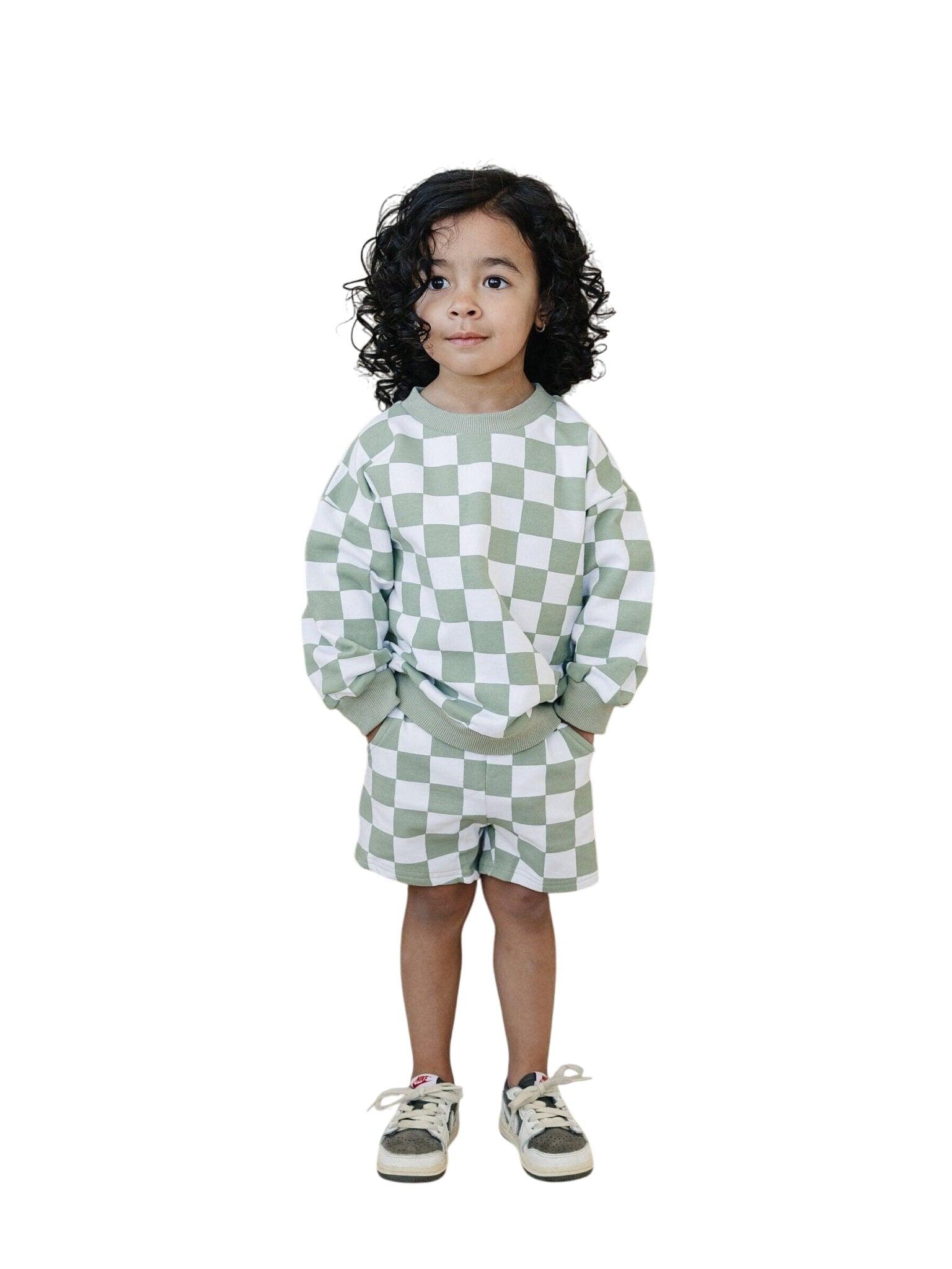 Organic Cotton Checkered Crewneck & Shorts Set