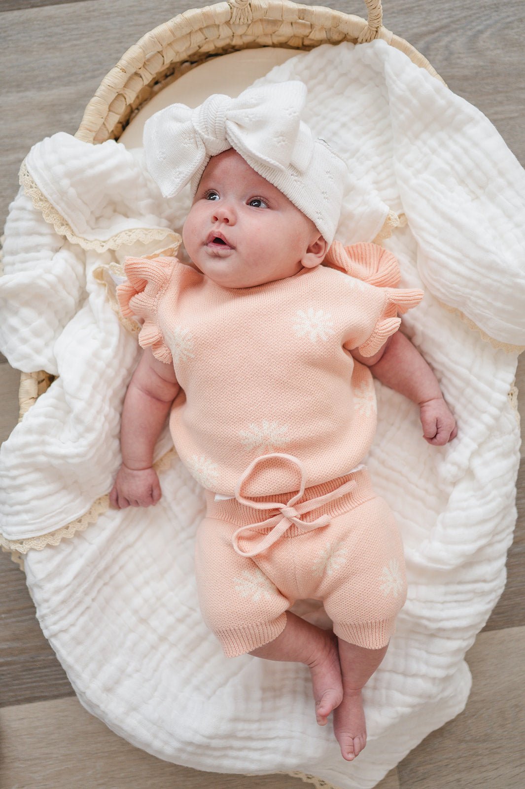 Organic Knit Short Set - Coral Daisies