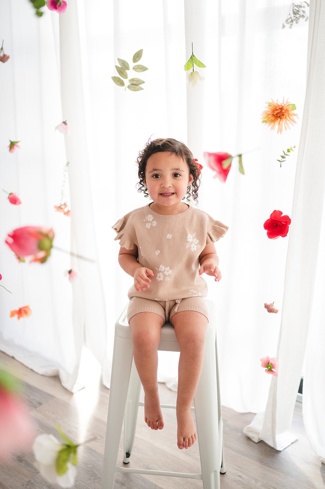 Organic Knit Short Set - Tan Floral