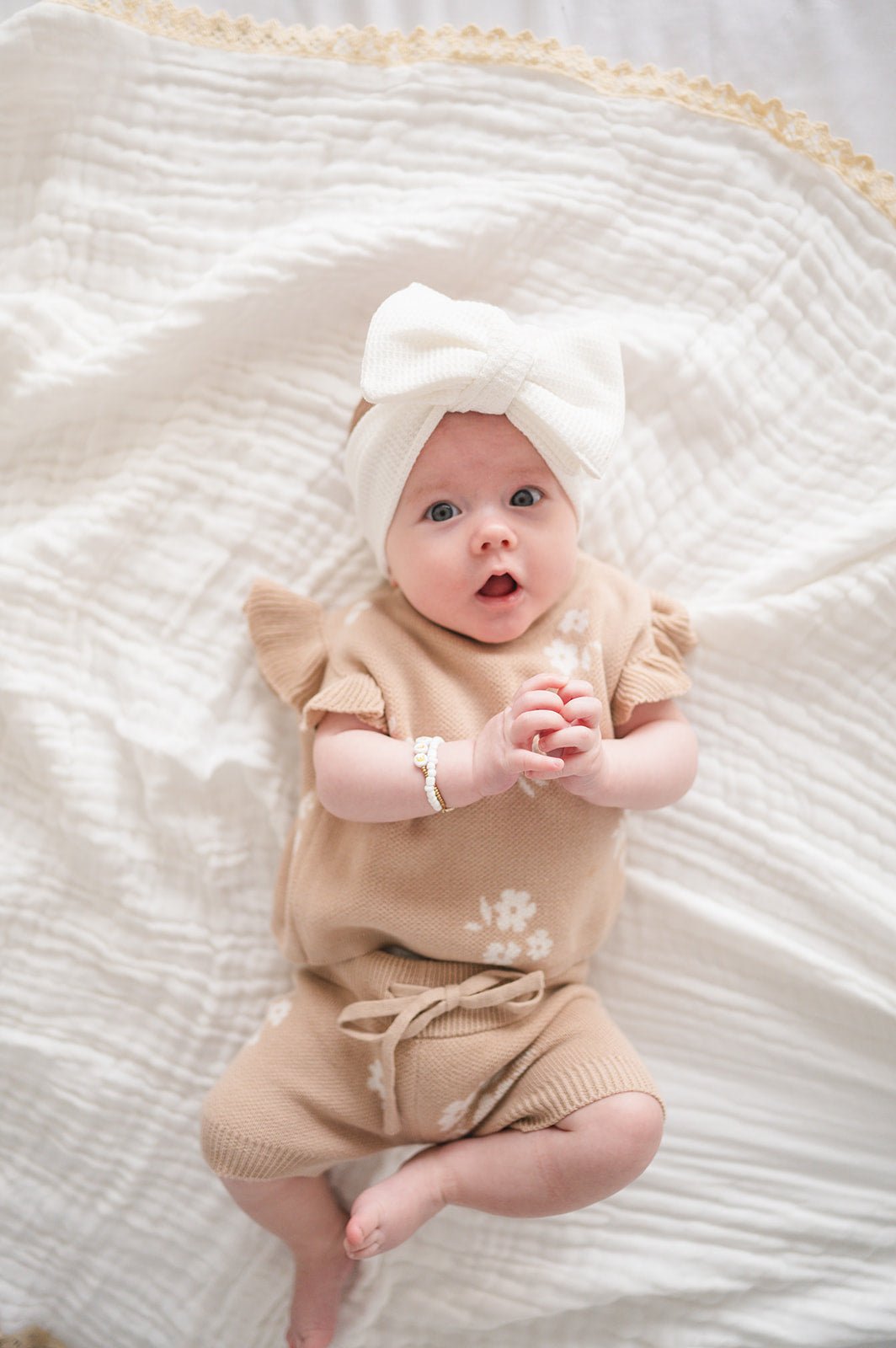 Organic Knit Short Set - Tan Floral