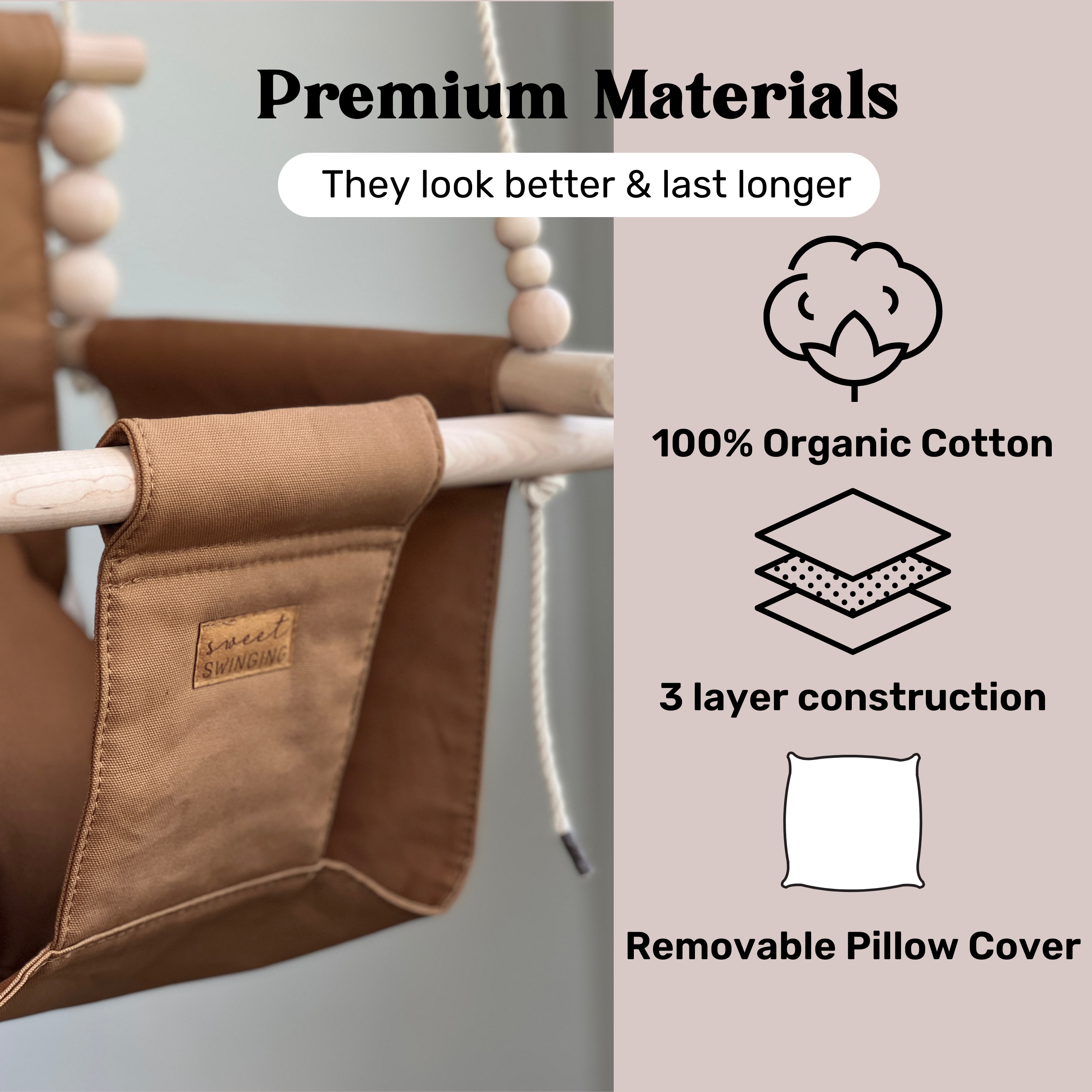 Organic Cotton Indoor High Back Swing Toffee