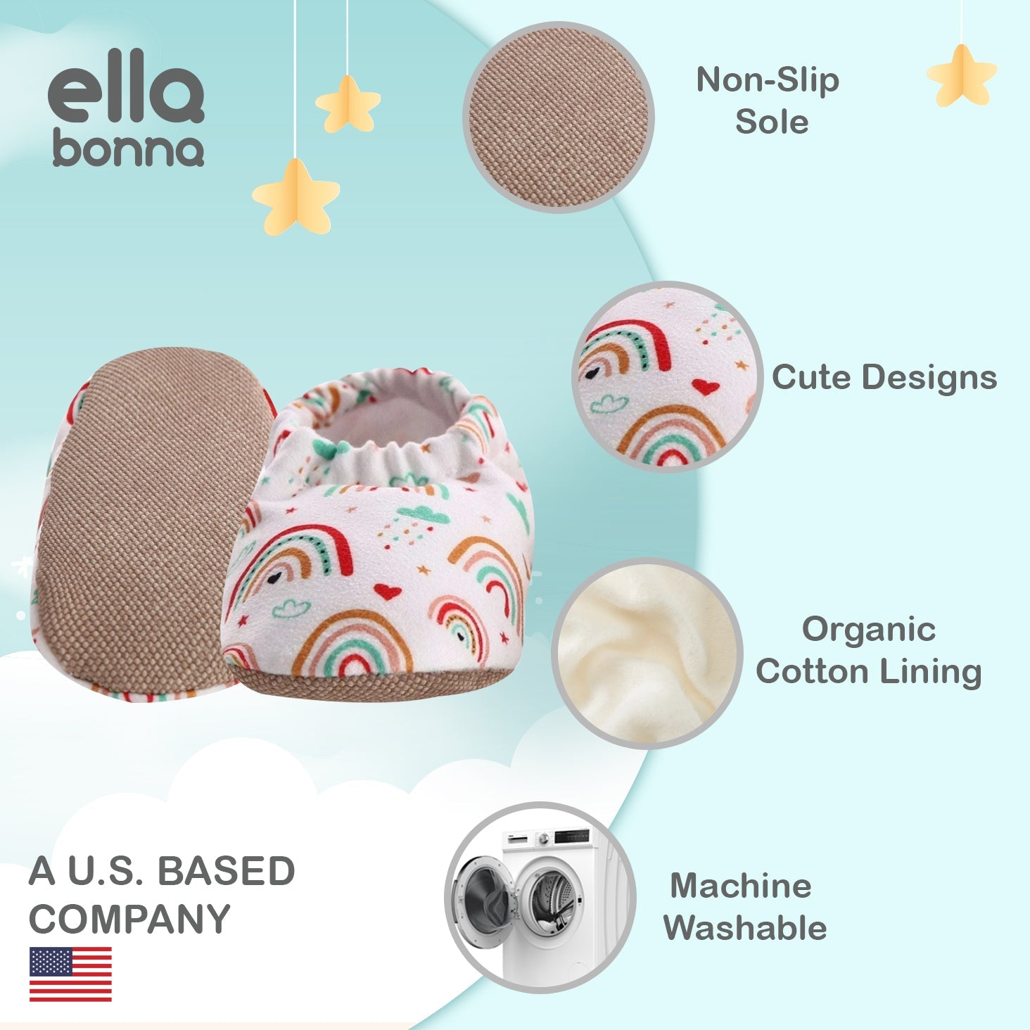 Ella Bonna Non-slip Sole Doughnut Patterned Baby Booties, Home Boot Slippers Nursery Shoes