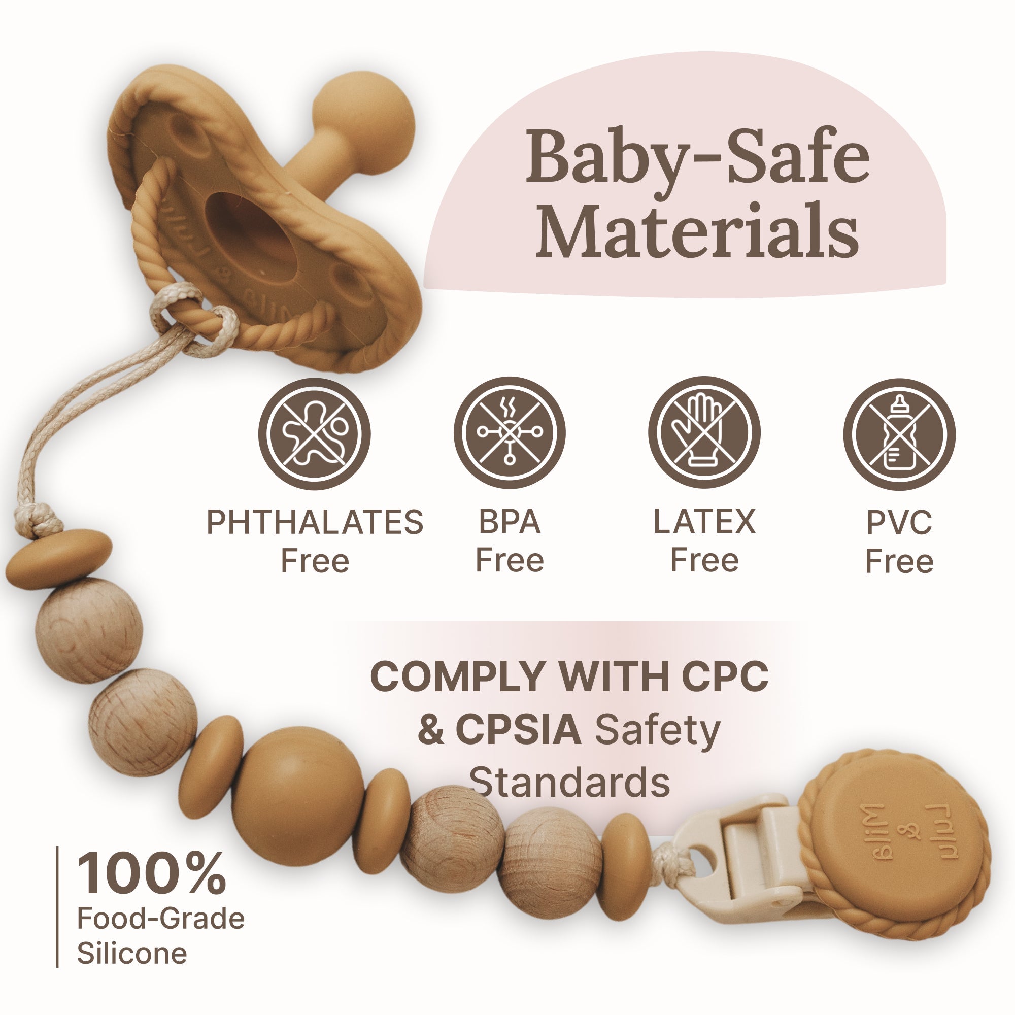 Metal-free Beaded Silicone And Beech Wood Pacifier Clips