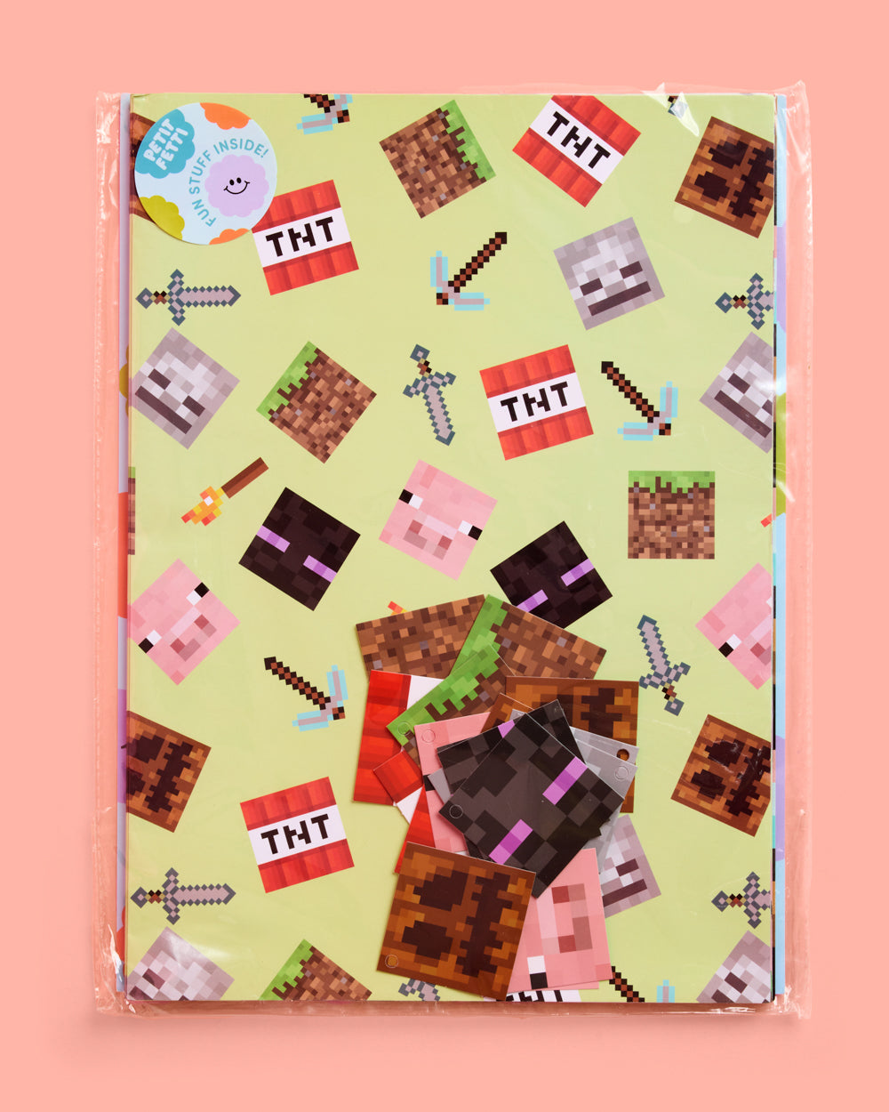 Pixel Mining Wrapping Paper Set - 12 Sheets + 16 Tags