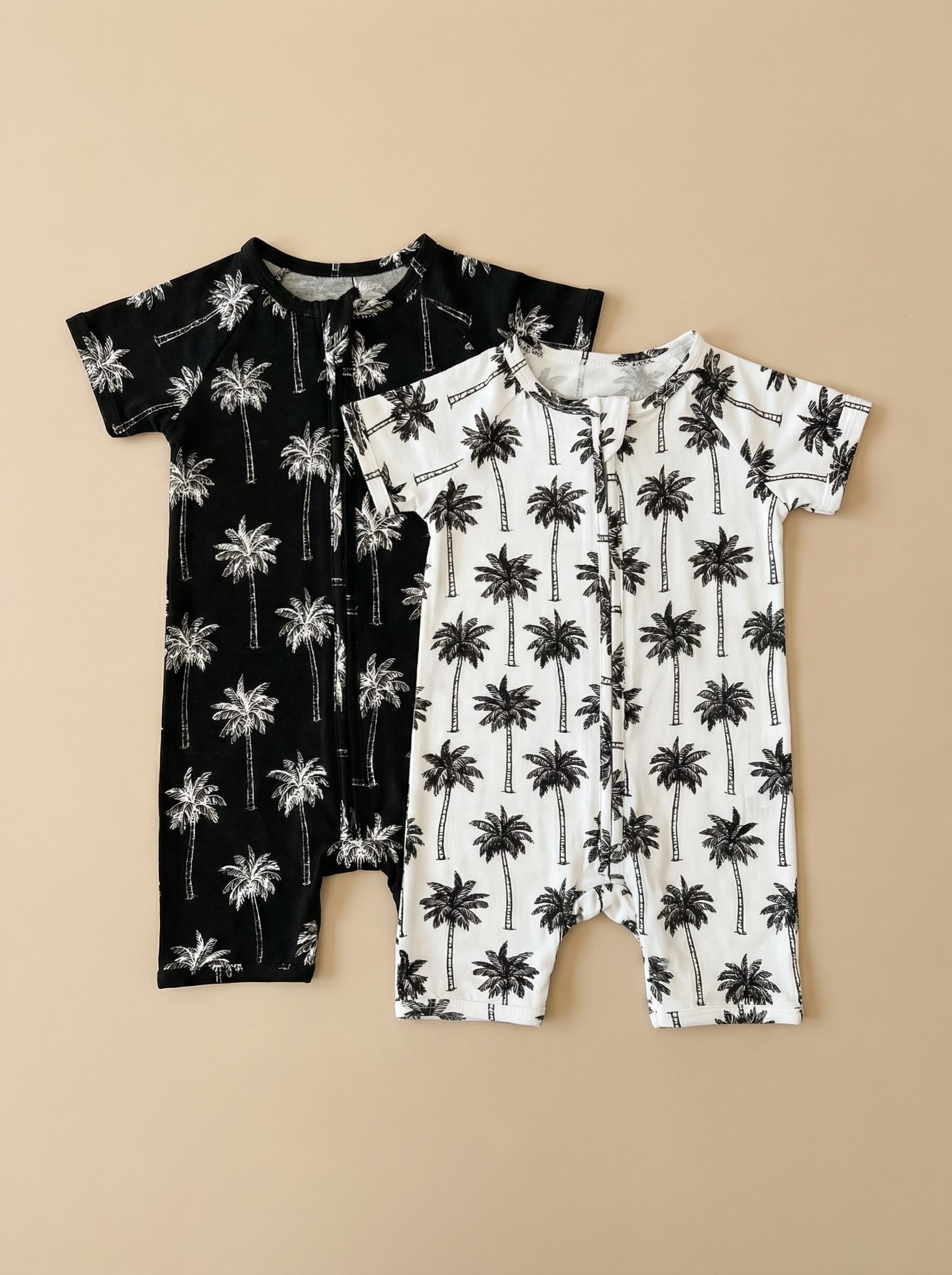 Bamboo Shorty Romper | Palm Style Black