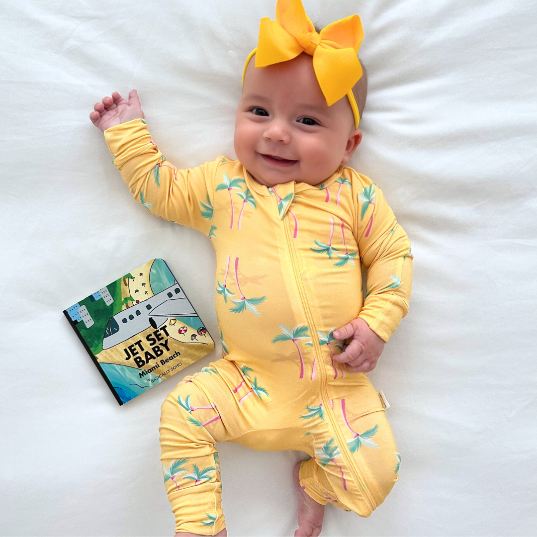 Miami Palm Tree Yellow Zippered Romper