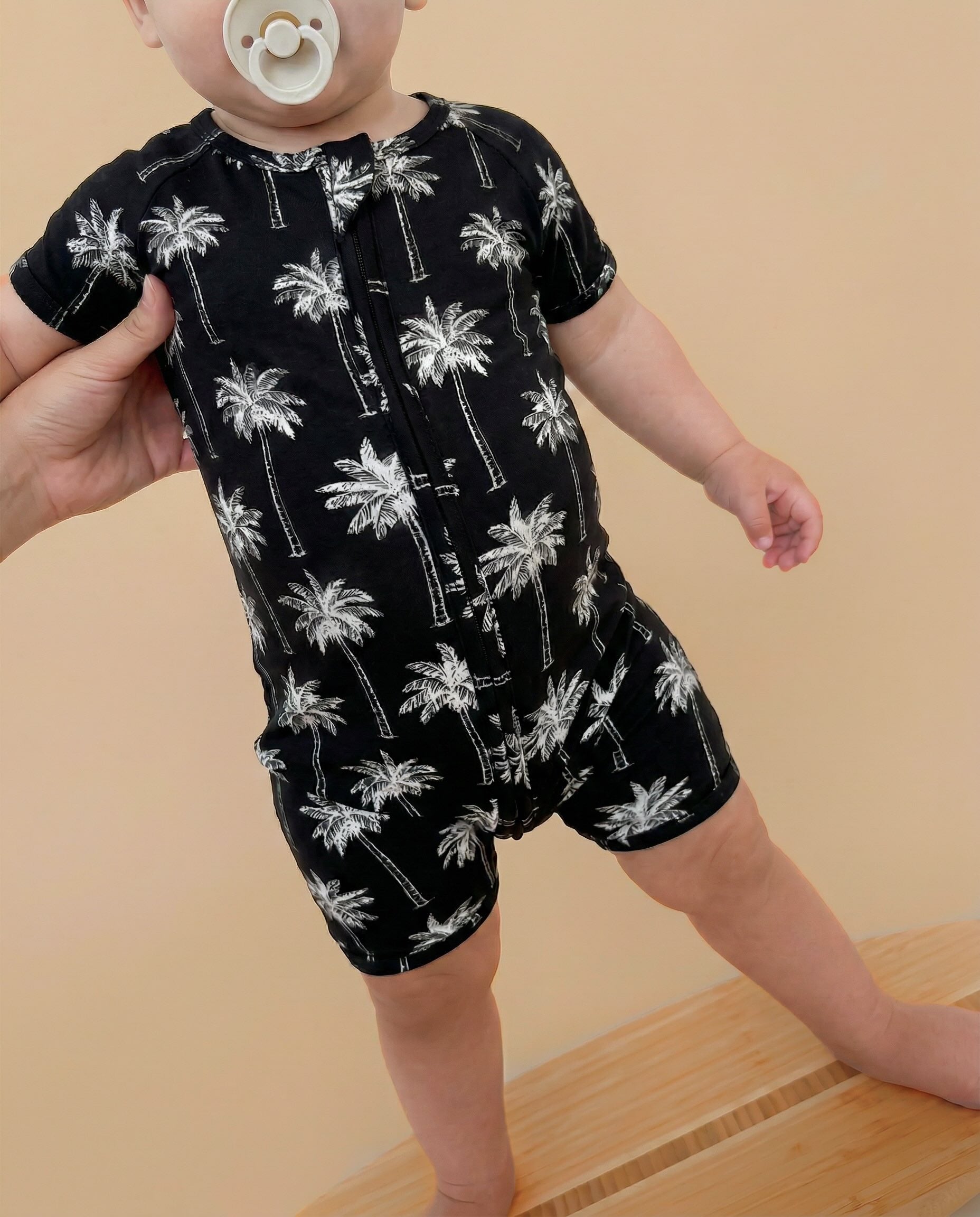 Bamboo Shorty Romper | Palm Style Black