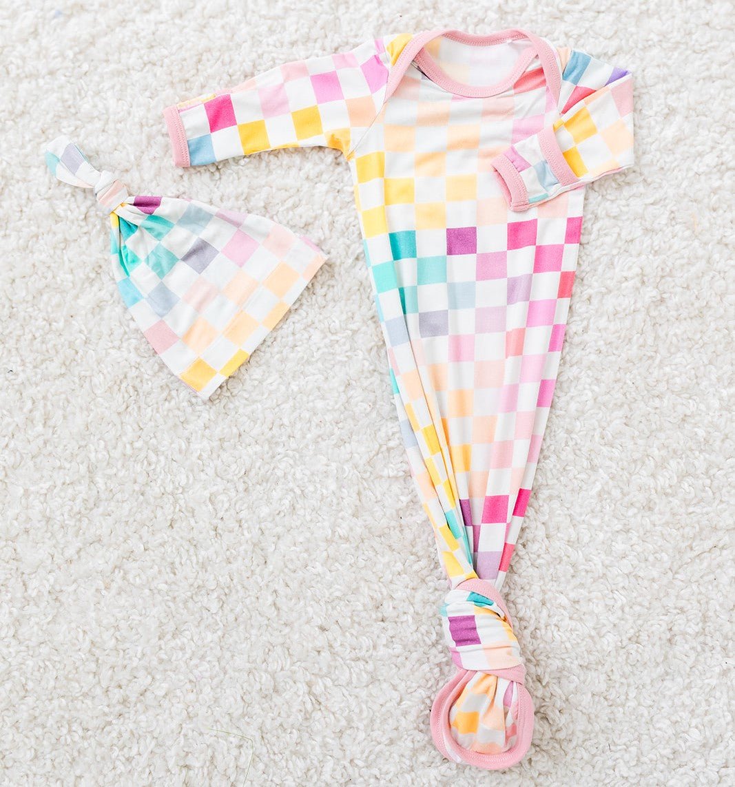 Pastel Checks Gown & Hat